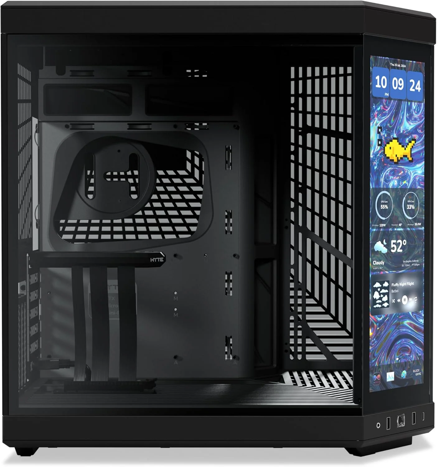 کیس مید تاور ATX دو محفظه ای مدرن HYTE Y70 Touch Infinite با صفحه لمسی LCD 2.5K یکپارچه - مشکی مطلق