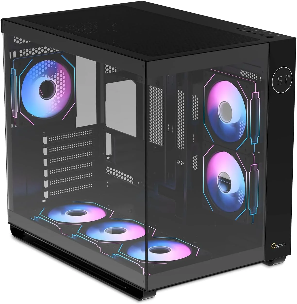 کیس کامپیوتر گیمینگ مید-تاور Iota C70، کیس کامپیوتر با ظرفیت بالا با نمایشگر دیجیتال بی‌درنگ، نمای پانوراما، دارای 6 فن ARGB از پیش نصب شده و هاب، طراحی رهاسازی سریع، Type-C 3.1، برای ATX/MATX/ITX/YTX (سفید)