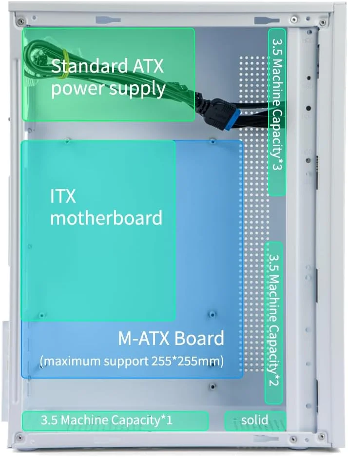 کیس کامپیوتر JOYJOM Micro ATX: کیس MATX مینی کامپیوتر ITX رومیزی، پشتیبانی از Micro ATX MATX DTX ITX مینی کامپیوتر با USB3.0، پشتیبانی از هارد دیسک 3.5 اینچی (سفید)