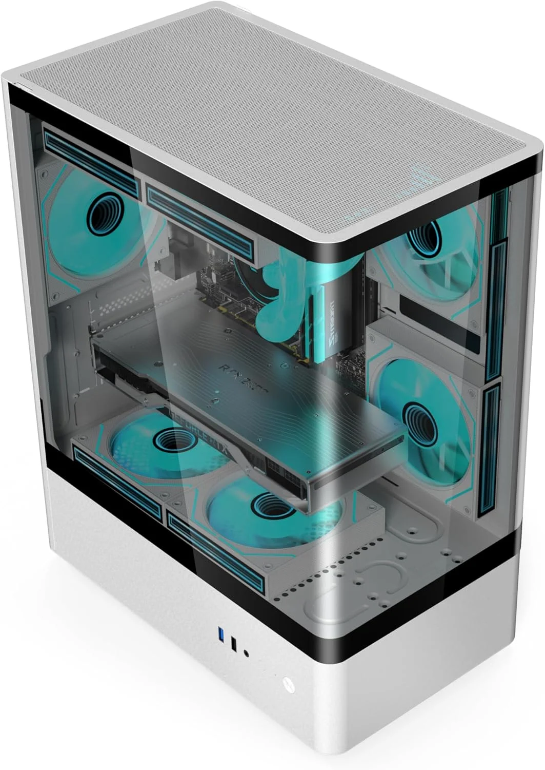 کیس کامپیوتر گیمینگ iONZ - مینی تاور M/ATX با 3 فن ARGB PWM - مدل KZ19 Spin V3 Shadow - سفید