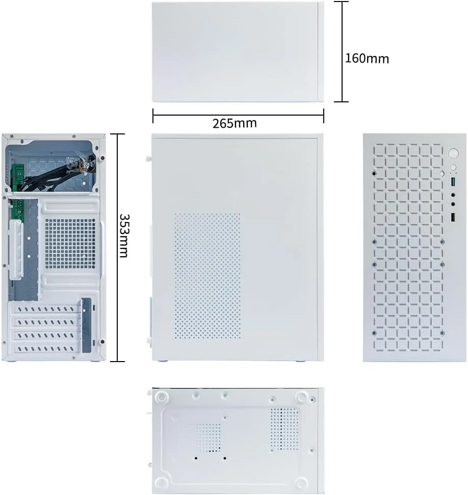 کیس کامپیوتر JOYJOM Micro ATX: کیس MATX مینی کامپیوتر ITX رومیزی، پشتیبانی از Micro ATX MATX DTX ITX مینی کامپیوتر با USB3.0، پشتیبانی از هارد دیسک 3.5 اینچی (سفید)