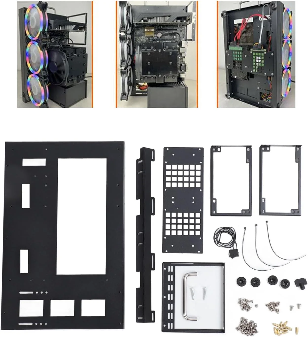 کیس کامپیوتر Jiawu، رک کیس مادربرد کامپیوتر، خنک کننده قوی صفحه فولادی ATX M ATX ITX کیس کامپیوتر گیمینگ فریم باز با دسته، فضای بزرگ، ساده