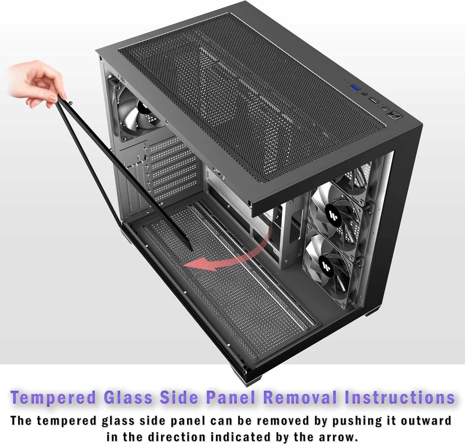 کیس کامپیوتر KEDIERS - دارای ۴ فن از پیش نصب شده، کیس گیمینگ مید تاور ATX، کیس کامپیوتر با پنل جانبی شیشه حرارت دیده بازشو، مشکی G500