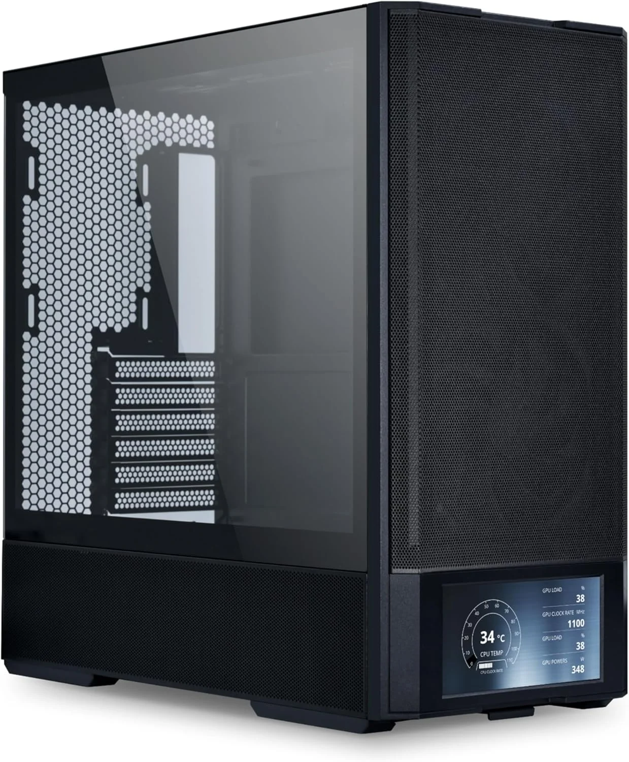 کیس کامپیوتر ATX دیجیتال Lian Li LANCOOL 207 با صفحه نمایش LCD یکپارچه، پنل های توری محور، کیس PC Mid-Tower با 2 عدد فن PWM 140x40x30 میلی متری، 2 عدد فن 140 میلی متری از پیش نصب شده، PSU با قابلیت نصب جانبی یا پشتی