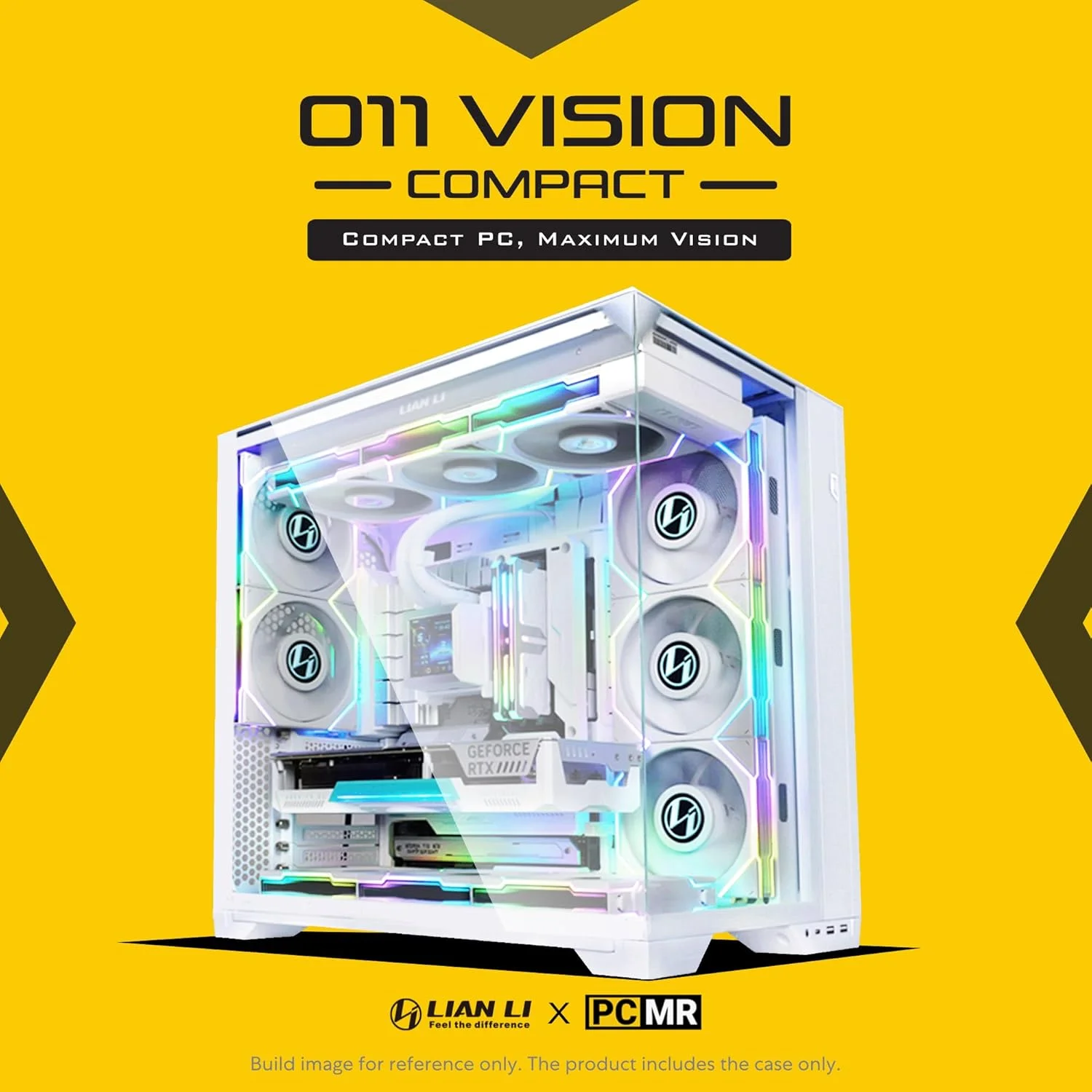 کیس کامپیوتر مید تاور ATX لیان لی O11Vision Compact با بدنه سفید، فولاد و شیشه حرارت دیده - پشتیبانی از اتصال پشتی - O11VPW