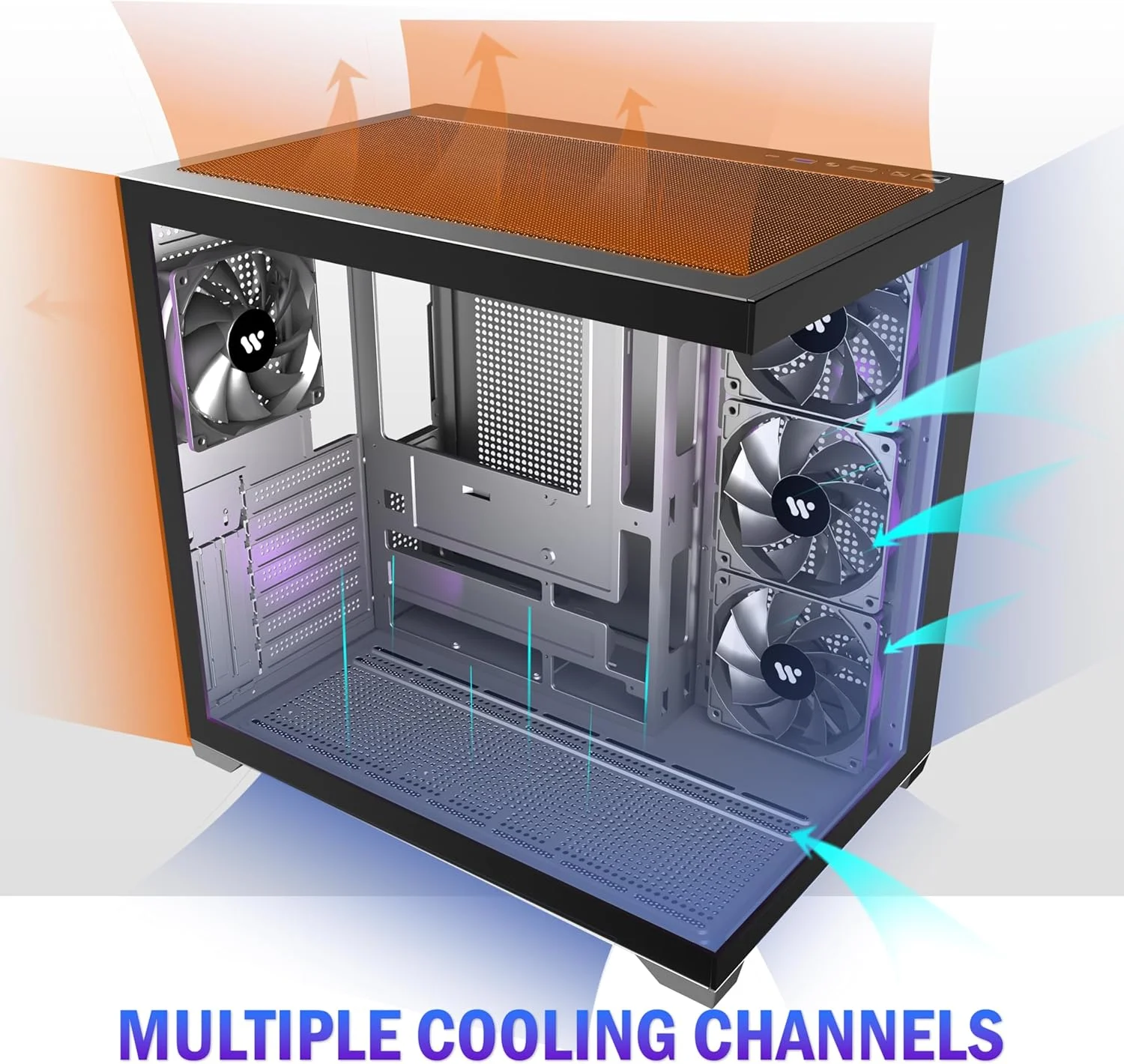 کیس کامپیوتر KEDIERS ATX با ۴ فن از پیش نصب شده، کیس مید تاور کامپیوتر Type-C با شیشه حرارت دیده دوگانه با نمای کامل، کیس کامپیوتر گیمینگ، مشکی، K4