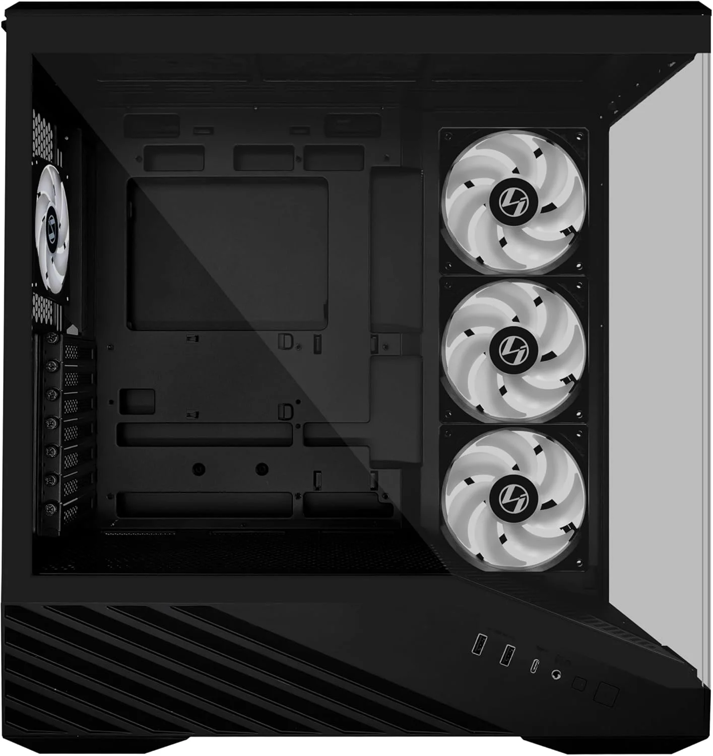 کیس کامپیوتر Lian Li V100 ATX Mid-Tower، دارای 4 فن 120 میلی‌متری ARGB PWM از پیش نصب شده، نوار LED RGB، پلتفرم نمایش با شیشه حرارت دیده، پشتیبانی از کارت گرافیک 415 میلی‌متری، رادیاتور 360 میلی‌متری، جریان هوای بهینه - مشکی (V100RX)