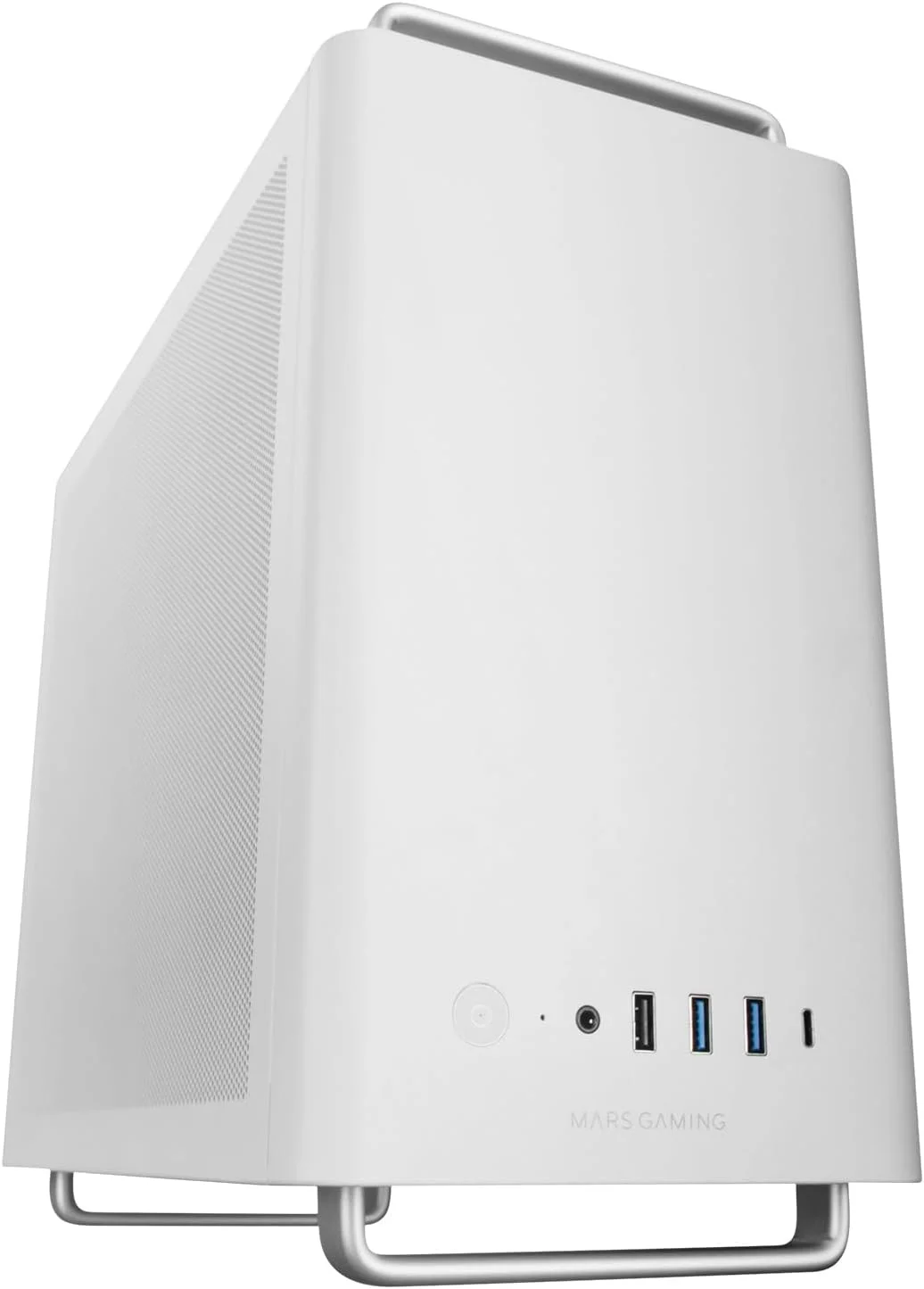 کیس کامپیوتر Micro-ATX فلزی Mars Gaming MC-ELITE، طراحی مشبک جانبی و بالایی، 3 عدد فن FDB، مینی تاور با پایه و دستگیره های آلومینیومی، پشتیبانی از دو منبع تغذیه ATX و SFX، سفید