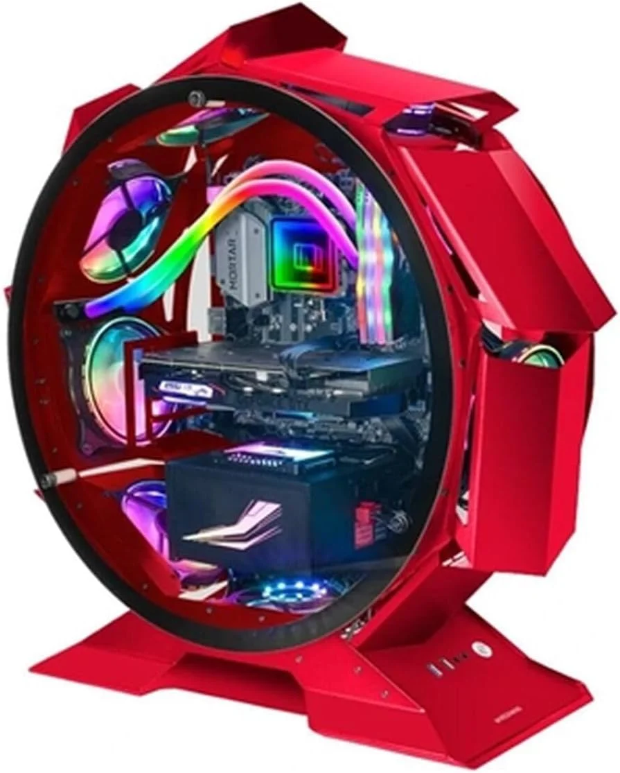 کیس کامپیوتر گیمینگ Micro-ATX XL مارس گیمینگ MCORB قرمز، طراحی دایره ای سفارشی، شیشه دو جداره حرارت دیده