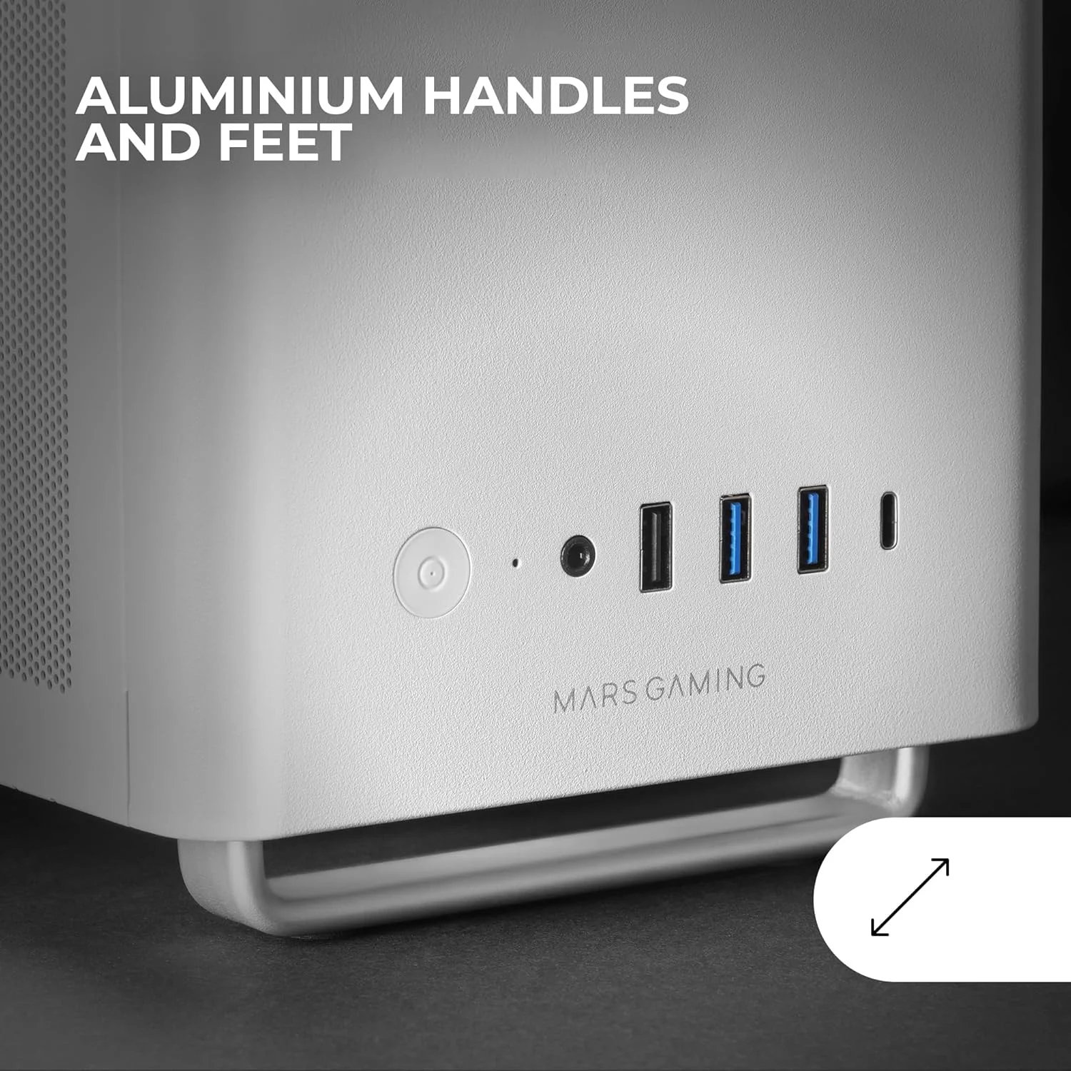 کیس کامپیوتر Micro-ATX فلزی Mars Gaming MC-ELITE، طراحی مشبک جانبی و بالایی، 3 عدد فن FDB، مینی تاور با پایه و دستگیره های آلومینیومی، پشتیبانی از دو منبع تغذیه ATX و SFX، سفید