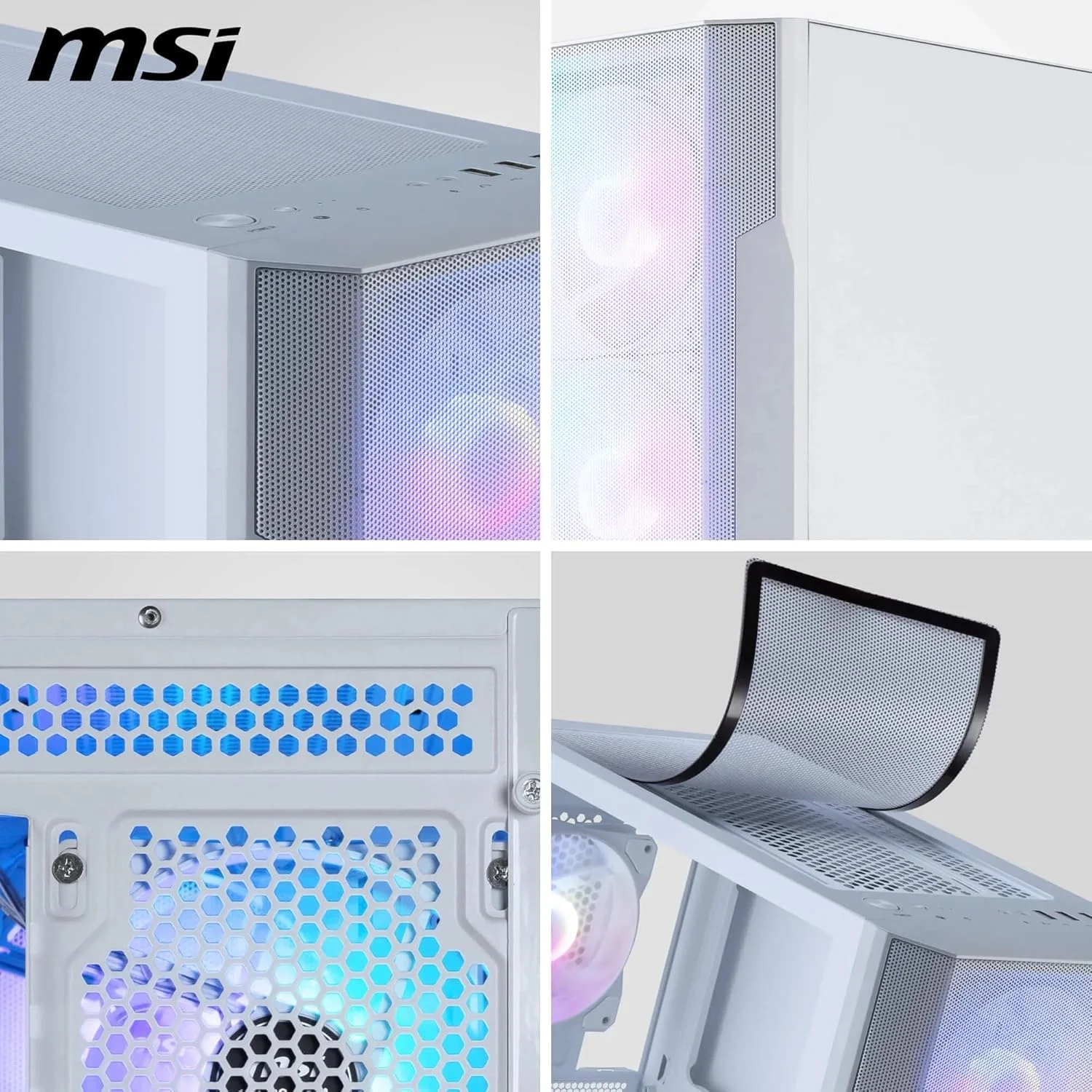 کیس کامپیوتر MSI MAG Forge M100R Micro ATX Tower: دارای 4 اسلات توسعه، حداکثر طول کارت گرافیک 30 سانتی‌متر، 3 عدد فن 120 میلی‌متری از پیش نصب شده در جلو، 1 عدد فن 120 میلی‌متری در عقب - سفید