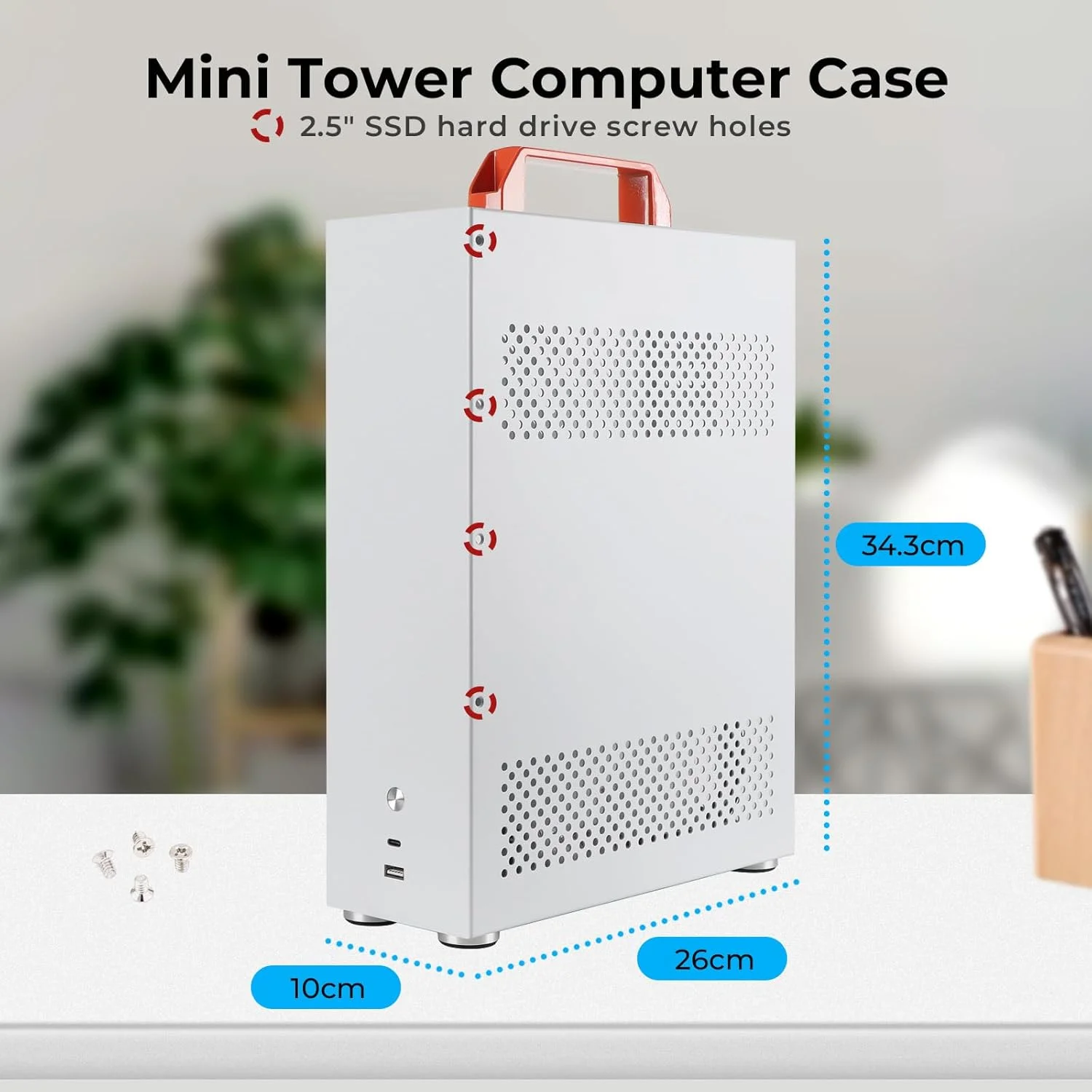 کیس کامپیوتر Micro ATX با دستگیره – کیس SFF Mini ITX/MATX، مید تاور جمع و جور با پنل های تهویه برای ساخت های DIY، سینمای خانگی (HTPC) و تنظیمات اولیه کار/مطالعه سفید