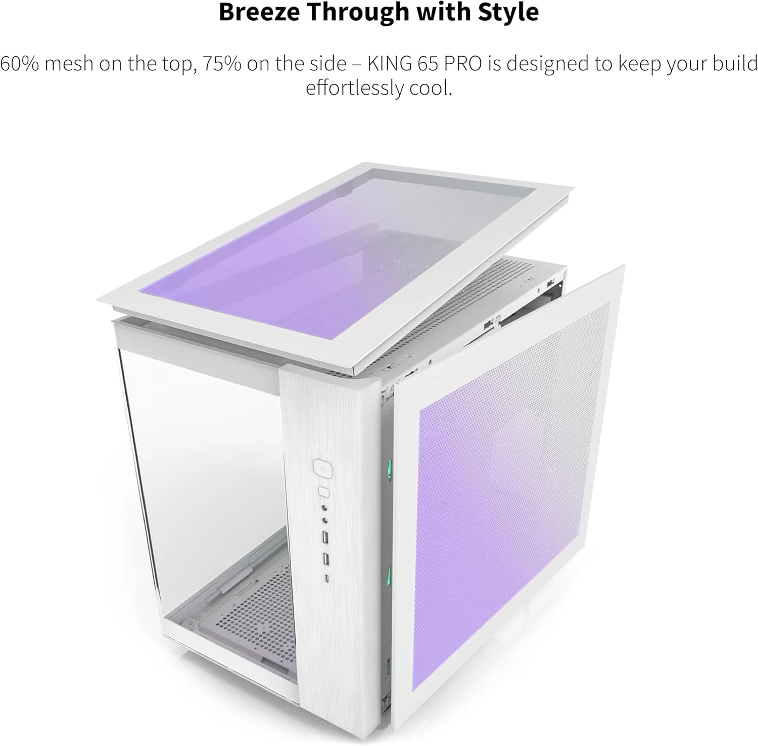 کیس کامپیوتر گیمینگ MONTECH King 65 PRO ATX Mid Tower، محفظه دوگانه، پنل های مشبک با جریان هوای بالا، پشتیبانی از سری RTX 40، دارای 3 فن ARGB از پیش نصب شده، دسترسی آسان و بدون ابزار - سفید