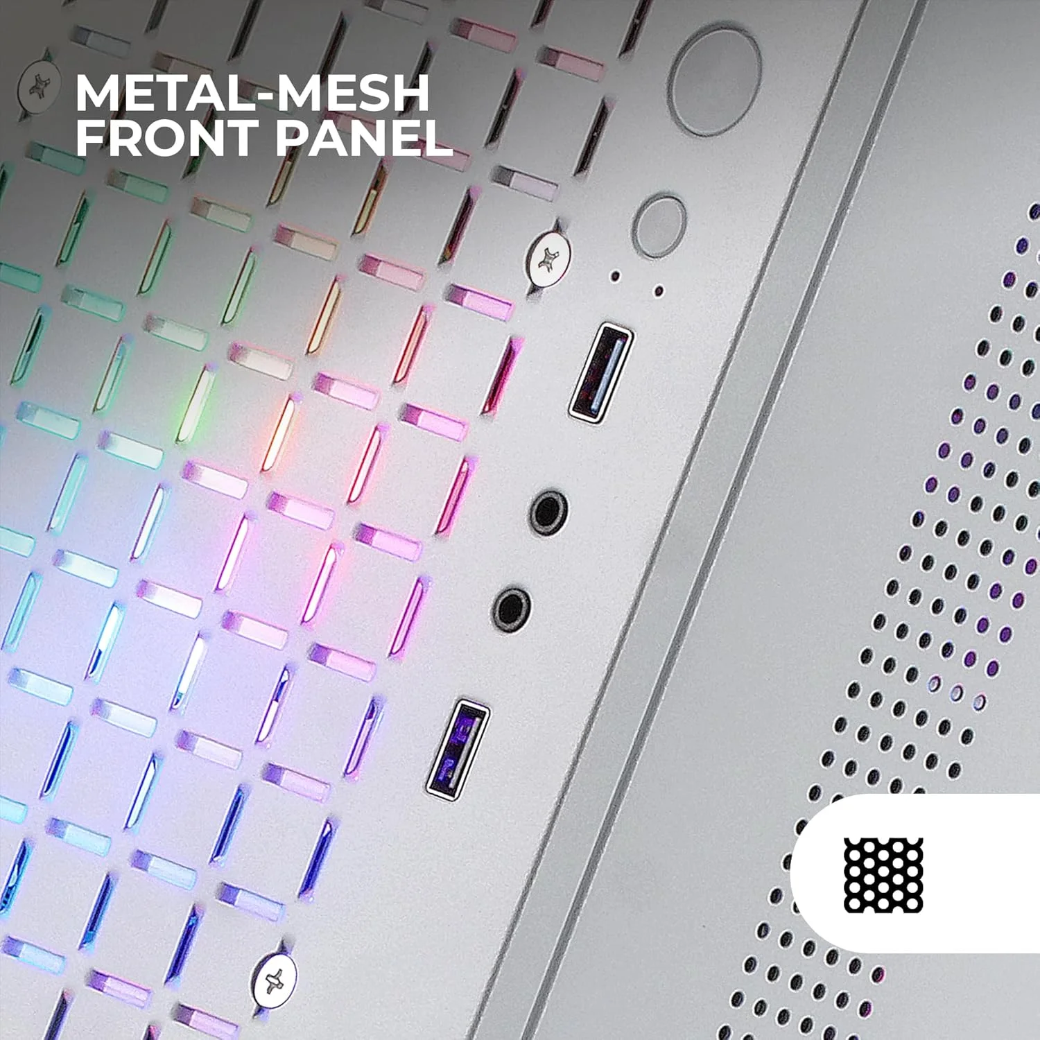 کیس کامپیوتر فوق فشرده Mars Gaming MC-CORE Micro-ATX، طراحی توری فلزی در جلو، 2 فن 120 میلی متری FRGB، کیس گیمینگ با پنجره جانبی کامل، کیس کامپیوتر Mini-ITX، USB 3.0، سفید