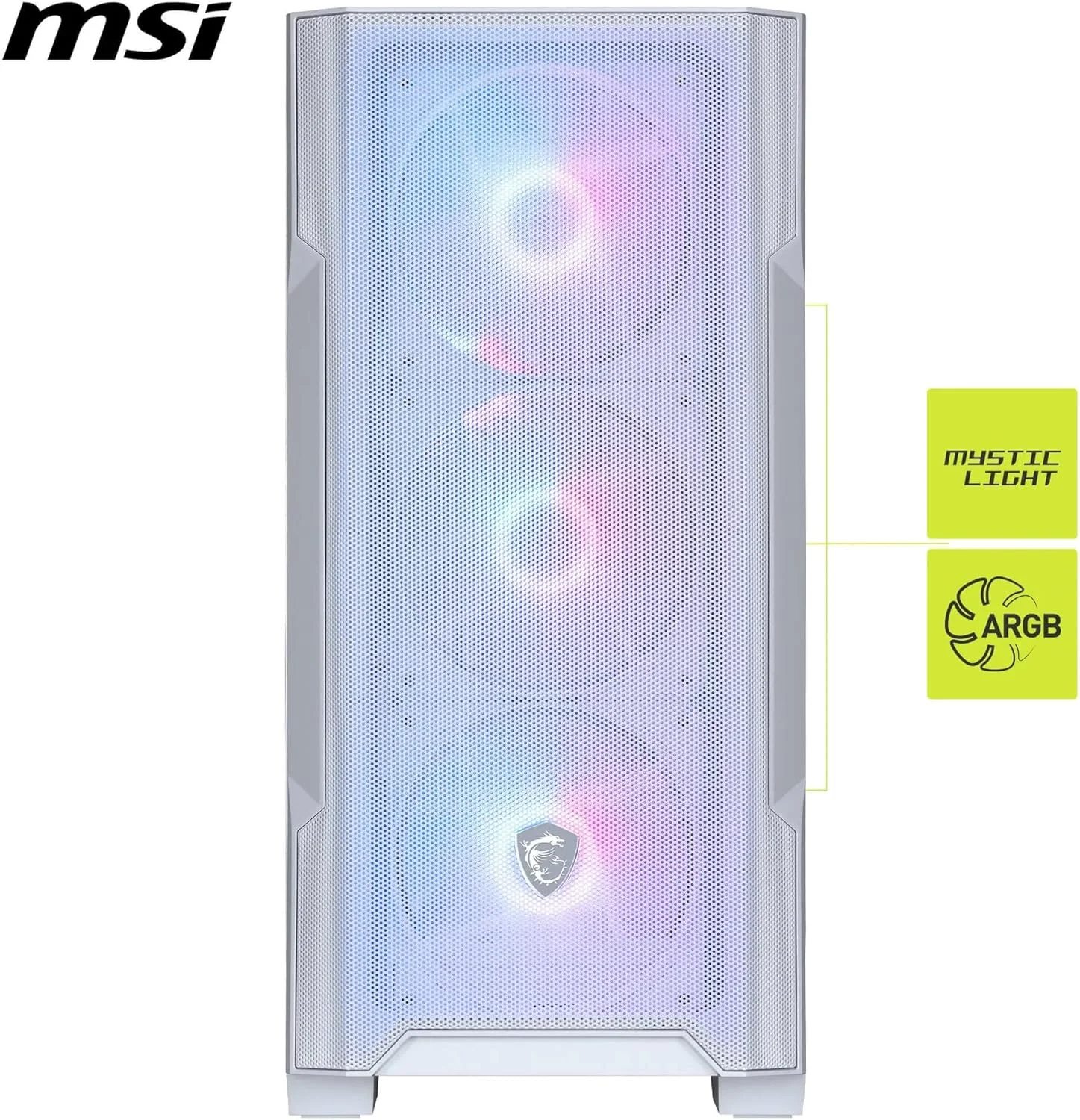 کیس کامپیوتر MSI MAG Forge M100R Micro ATX Tower: دارای 4 اسلات توسعه، حداکثر طول کارت گرافیک 30 سانتی‌متر، 3 عدد فن 120 میلی‌متری از پیش نصب شده در جلو، 1 عدد فن 120 میلی‌متری در عقب - سفید
