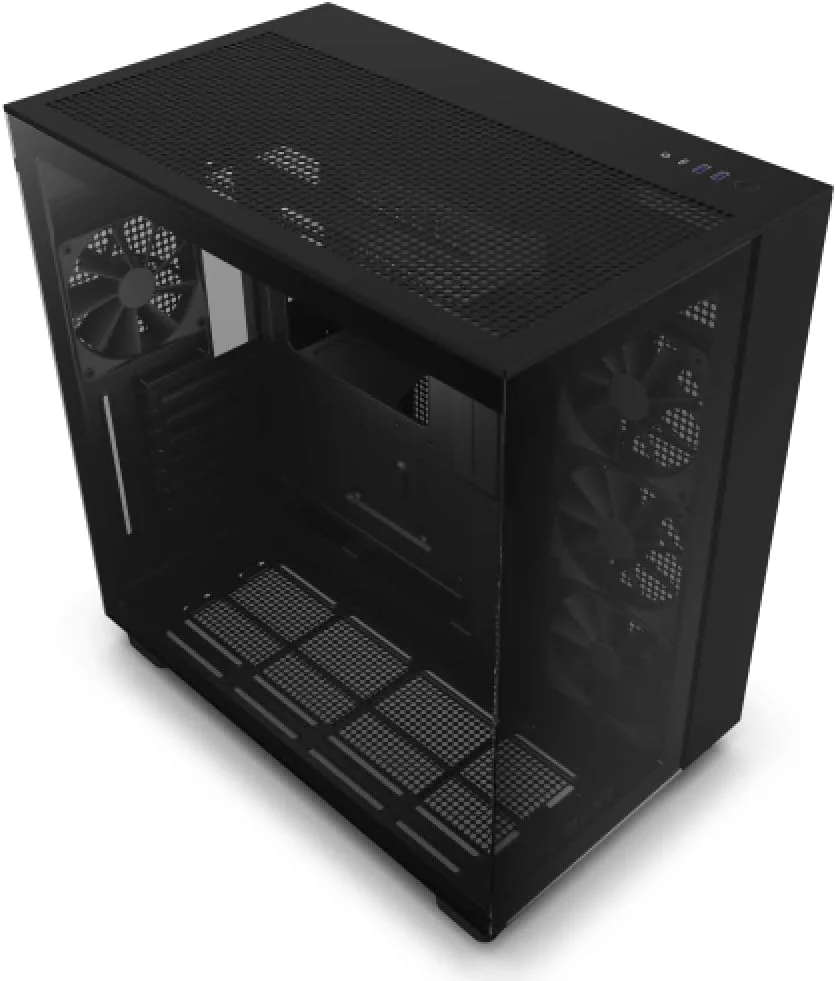 کیس گیمینگ NZXT H9 Flow Dual-Chamber ATX Mid-Tower PC مدل CM-H91FB-01 - پنل بالایی مشبک با جریان هوای بالا، پنل های جلویی و جانبی شیشه ای حرارت دیده، پشتیبانی از رادیاتور 360 میلی متری، مدیریت کابل