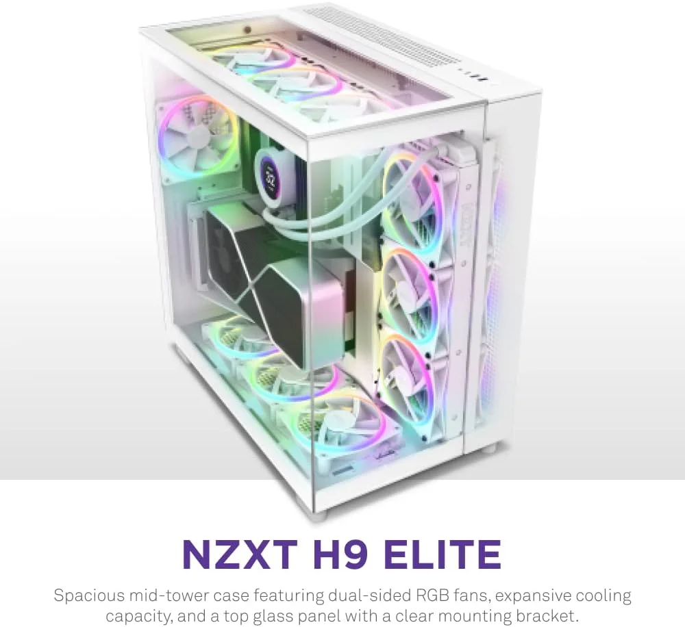 کیس گیمینگ NZXT H9 Elite Dual-Chamber ATX Mid-Tower PC – شامل 3 عدد فن 120mm F120 RGB Duo – پنل های شیشه ای جلو، بالا و کناری، پشتیبانی از رادیاتور 360mm، مدیریت کابل، سفید (CM-H91EW-01) کیس گیمینگ NZXT H9 Elite Dual-Chamber ATX Mid-Tower PC – شامل 3 عدد فن 120mm F120 RGB Duo – پنل های شیشه ای جلو، بالا و کناری، پشتیبانی از رادیاتور 360mm، مدیریت کابل، سفید (CM-H91EW-01)