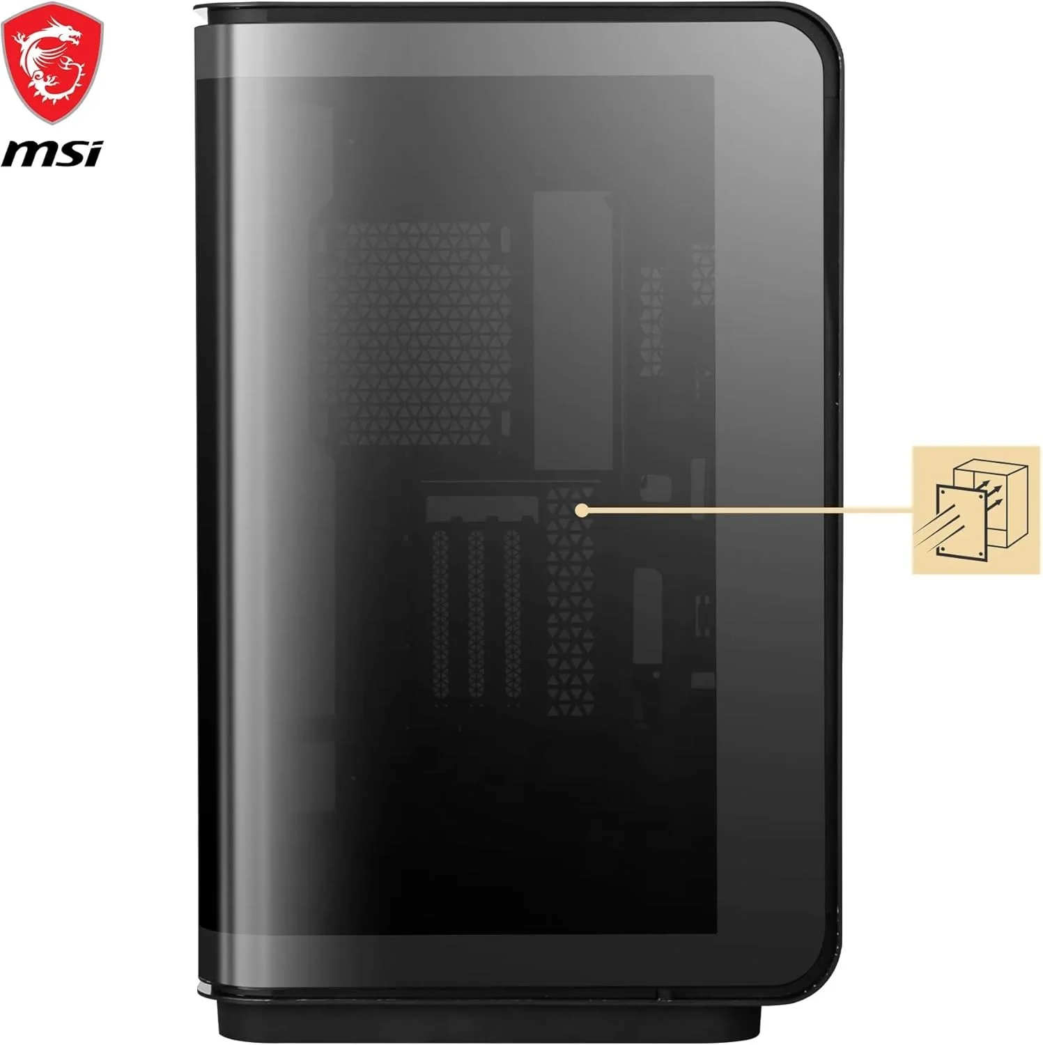 کیس کامپیوتر مید تاور MSI MEG MAESTRO 700L PZ، E-ATX، براکت کارت گرافیک عمودی و کابل رایزر PCIe 4.0، پایه کارت گرافیک، محفظه دوگانه، پنل شیشه ای حرارت دیده منحنی 270 درجه یک تکه - مشکی