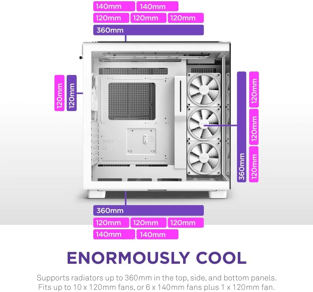 کیس گیمینگ NZXT H9 Elite Dual-Chamber ATX Mid-Tower PC – شامل 3 عدد فن 120mm F120 RGB Duo – پنل های شیشه ای جلو، بالا و کناری، پشتیبانی از رادیاتور 360mm، مدیریت کابل، سفید (CM-H91EW-01) کیس گیمینگ NZXT H9 Elite Dual-Chamber ATX Mid-Tower PC – شامل 3 عدد فن 120mm F120 RGB Duo – پنل های شیشه ای جلو، بالا و کناری، پشتیبانی از رادیاتور 360mm، مدیریت کابل، سفید (CM-H91EW-01)