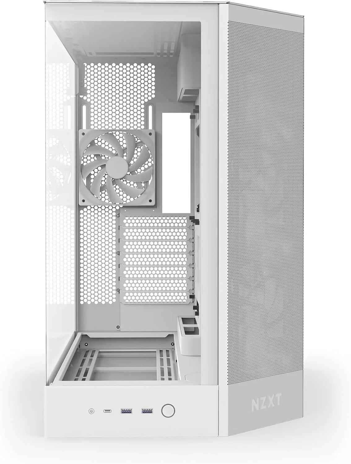 کیس کامپیوتر NZXT H9 Flow (2025) - کیس میدتاور ATX دو محفظه ای بزرگ با جریان هوای عالی - شامل 3 عدد فن 140 میلی متری و 1 عدد فن 120 میلی متری - پشتیبانی از رادیاتور 420 میلی متری - شیشه حرارت دیده - آماده اتصال پشتی - سفید