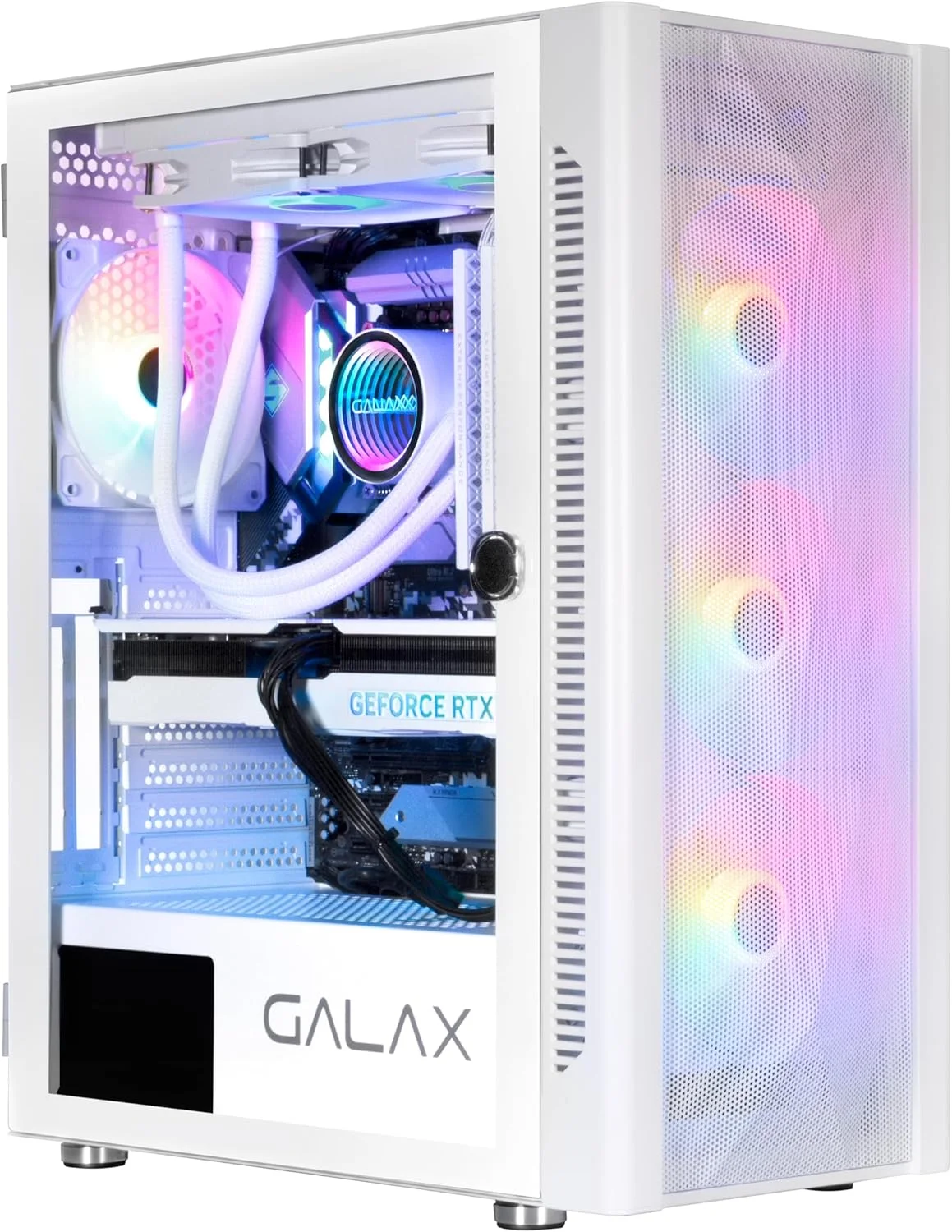 کیس کامپیوتر GALAX Revolution-06 (REV-06W) سفید | پشتیبانی از ATX، M-ATX، ITX | دارای 4 فن خنک کننده RGB | درب شیشه ای حرارت دیده مغناطیسی لولایی | پنل مشبک | طراحی مینیمالیستی | فضای داخلی بزرگ