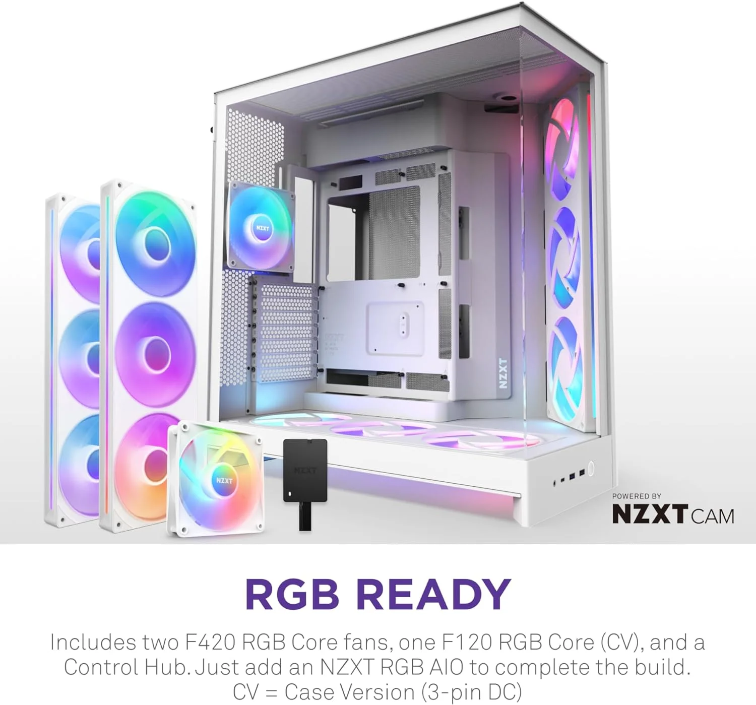 کیس مید تاور دو محفظه ای NZXT H9 Flow RGB+ (2025) با فن های RGB و کنترلر - تمام سفید