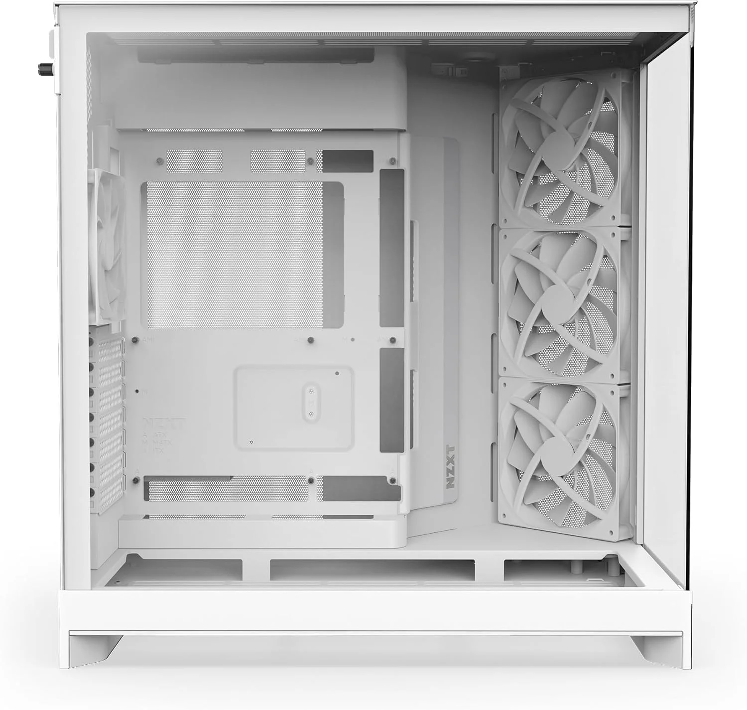 کیس کامپیوتر NZXT H9 Flow (2025) - کیس میدتاور ATX دو محفظه ای بزرگ با جریان هوای عالی - شامل 3 عدد فن 140 میلی متری و 1 عدد فن 120 میلی متری - پشتیبانی از رادیاتور 420 میلی متری - شیشه حرارت دیده - آماده اتصال پشتی - سفید