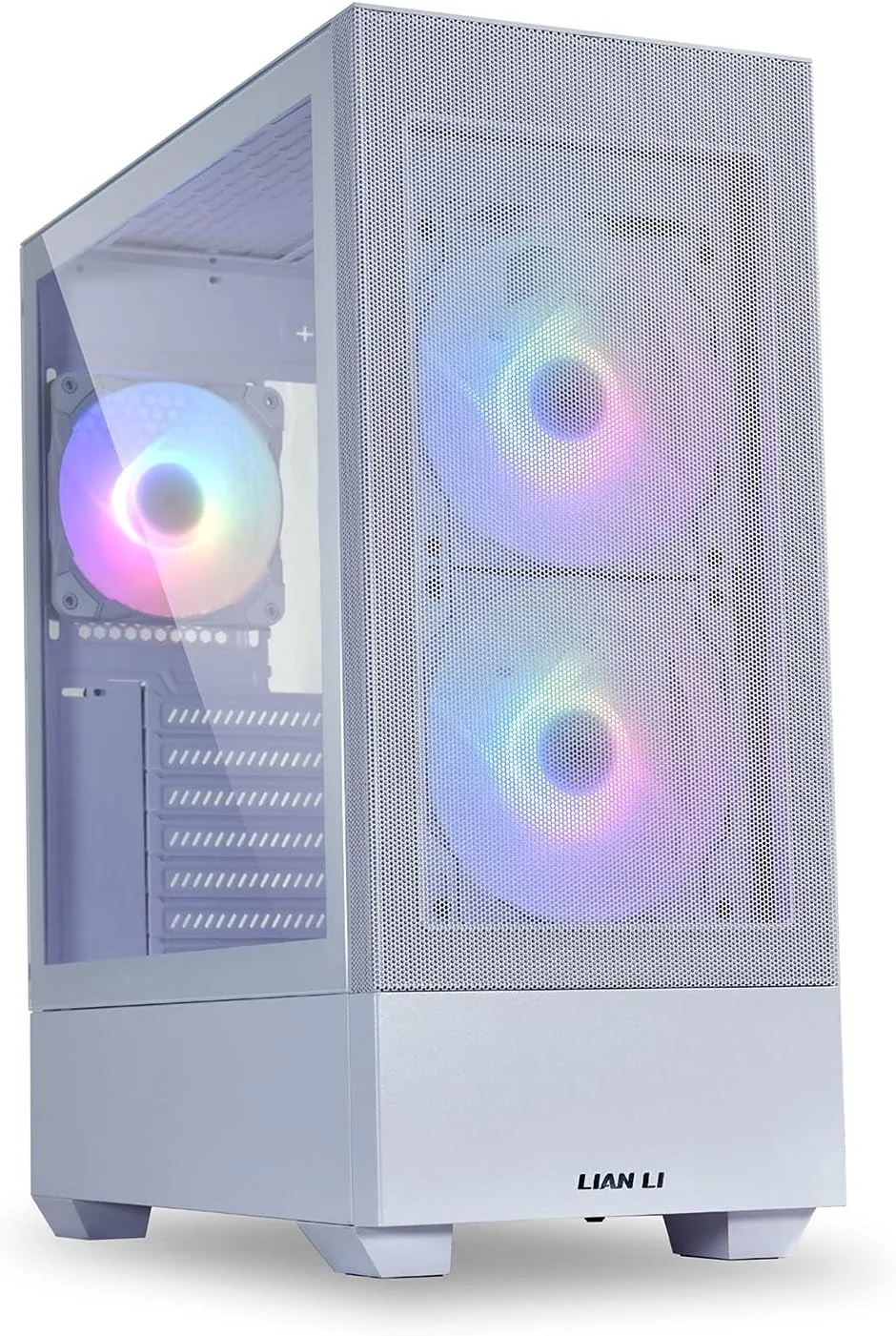 کیس کامپیوتر LIAN LI Mesh Airflow ATX، کیس گیمینگ Mid-Tower با 3 فن ARGB PWM از پیش نصب شده، پنل جلویی مشبک، پنل جانبی شیشه ای حرارت دیده، آماده برای خنک کننده مایع (LANCOOL 205 MESH، سفید)