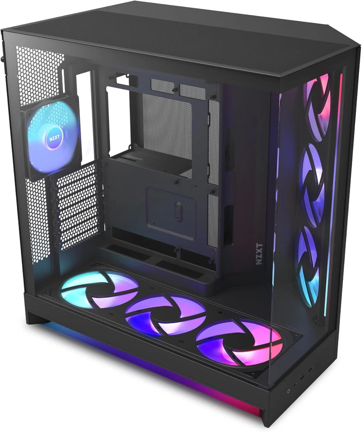 کیس کامپیوتر NZXT H9 Flow RGB+ (2025) - کیس Mid-Tower ATX دو محفظه ای بزرگ با جریان هوای عالی - شامل 7 فن RGB (6 عدد 140 میلی متری، 1 عدد 120 میلی متری) و هاب کنترل - پشتیبانی از رادیاتور 420 میلی متری - آماده اتصال از پشت - مشکی