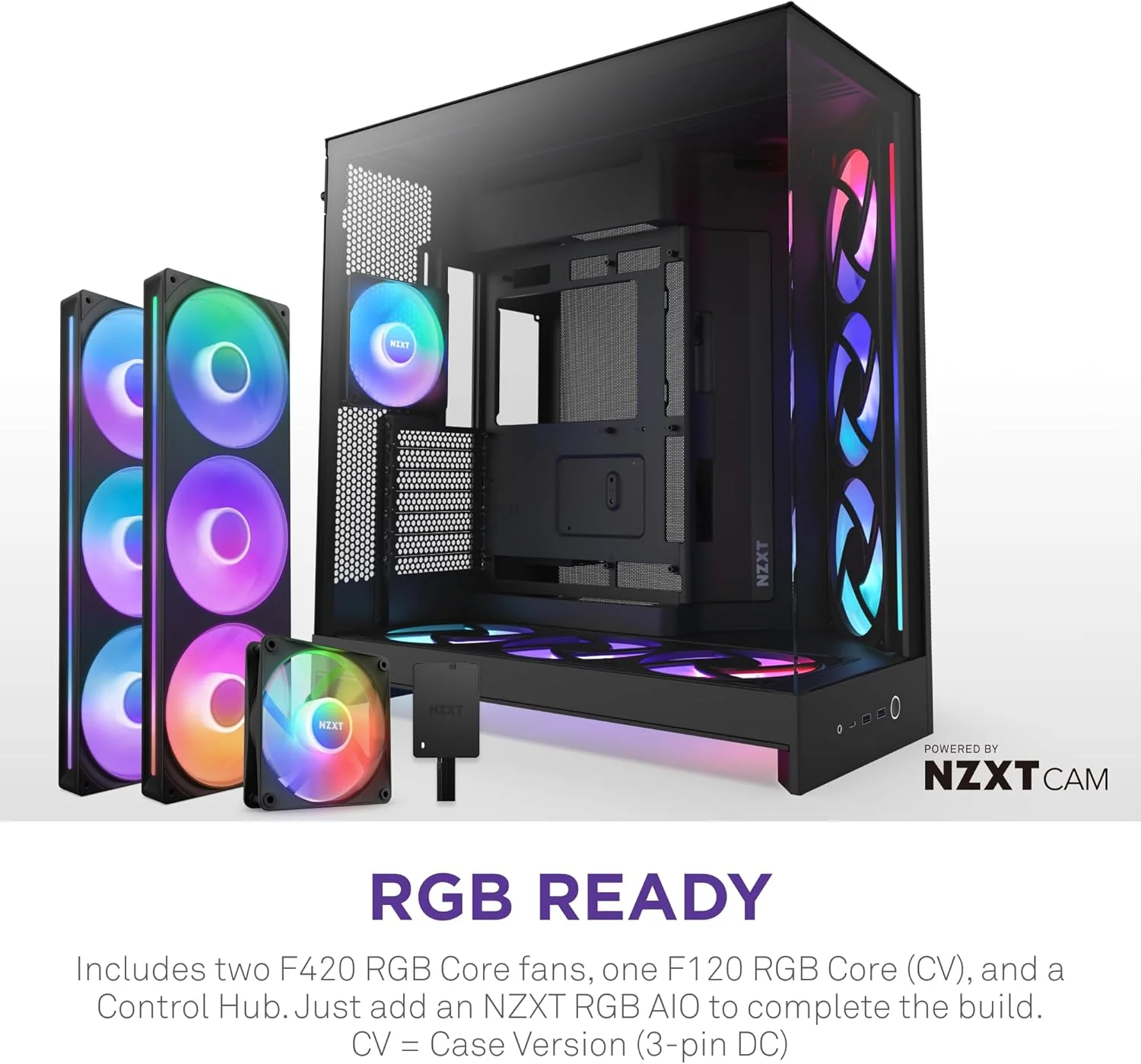 کیس کامپیوتر NZXT H9 Flow RGB+ (2025) - کیس Mid-Tower ATX دو محفظه ای بزرگ با جریان هوای عالی - شامل 7 فن RGB (6 عدد 140 میلی متری، 1 عدد 120 میلی متری) و هاب کنترل - پشتیبانی از رادیاتور 420 میلی متری - آماده اتصال از پشت - مشکی