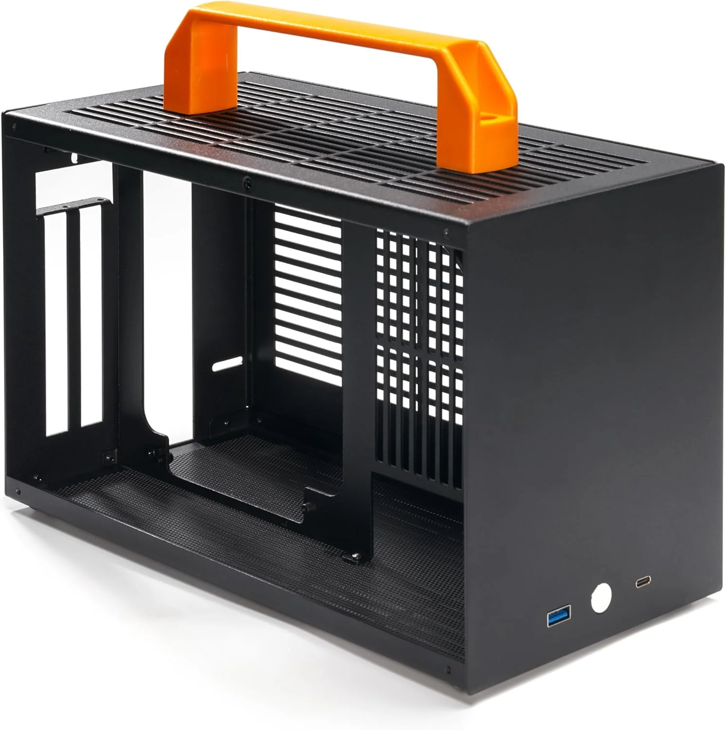 کیس مینی ITX مدل SGPC K49-BL - فرم فاکتور کوچک 8.3 لیتری، پشتیبانی از کارت گرافیک تا 300 میلی‌متر، خنک‌کننده پردازنده تا 69 میلی‌متر، پاور SFX، ورودی/خروجی USB 3.0 و Type-C در جلو، شامل پنل جانبی اکریلیک و دستگیره‌های حمل