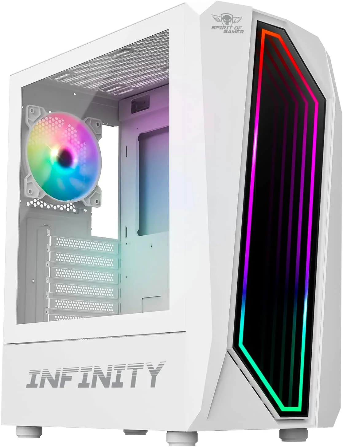 Spirit Of Gamer - Infinity Artic | کیس گیمینگ ATX مدیوم سفید RGB | برج گیمینگ خالی با دیوار جانبی شیشه ای حرارت دیده | سازگار با ATX، mATX، ITX | دارای 2 فن 120 میلی متری PC شامل 1 ARGB