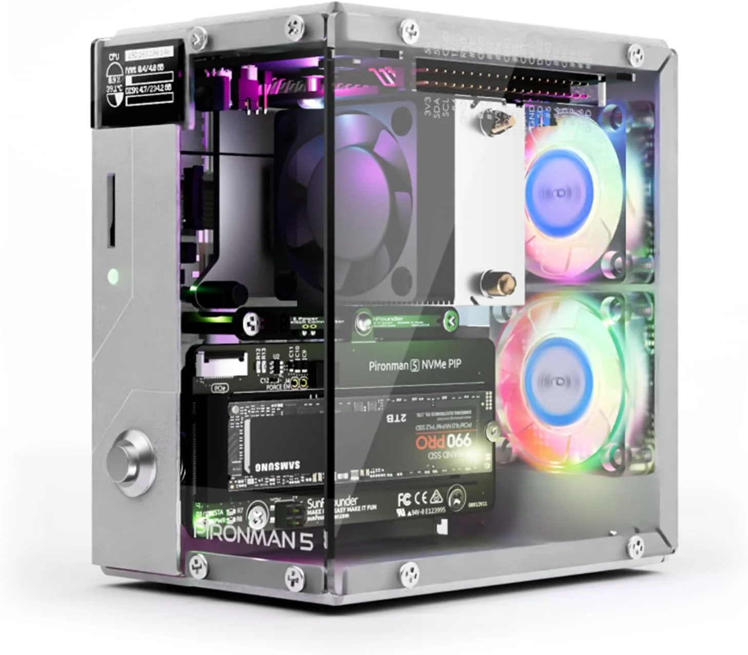 کیس مینی کامپیوتر SunFounder Pironman 5 NVMe M.2 SSD PCIe برای رزبری پای 5 با خنک کننده تاور + فن های RGB دوتایی، ماژول OLED 0.96 اینچی، خاموش شدن ایمن، HDMI استاندارد، جلوه RGB، طراحی شیک، عملکرد بالا کیس مینی کامپیوتر SunFounder Pironman 5 NVMe M.2 SSD PCIe برای رزبری پای 5 با خنک کننده تاور + فن های RGB دوتایی، ماژول OLED 0.96 اینچی، خاموش شدن ایمن، HDMI استاندارد، جلوه RGB، طراحی شیک، عملکرد بالا