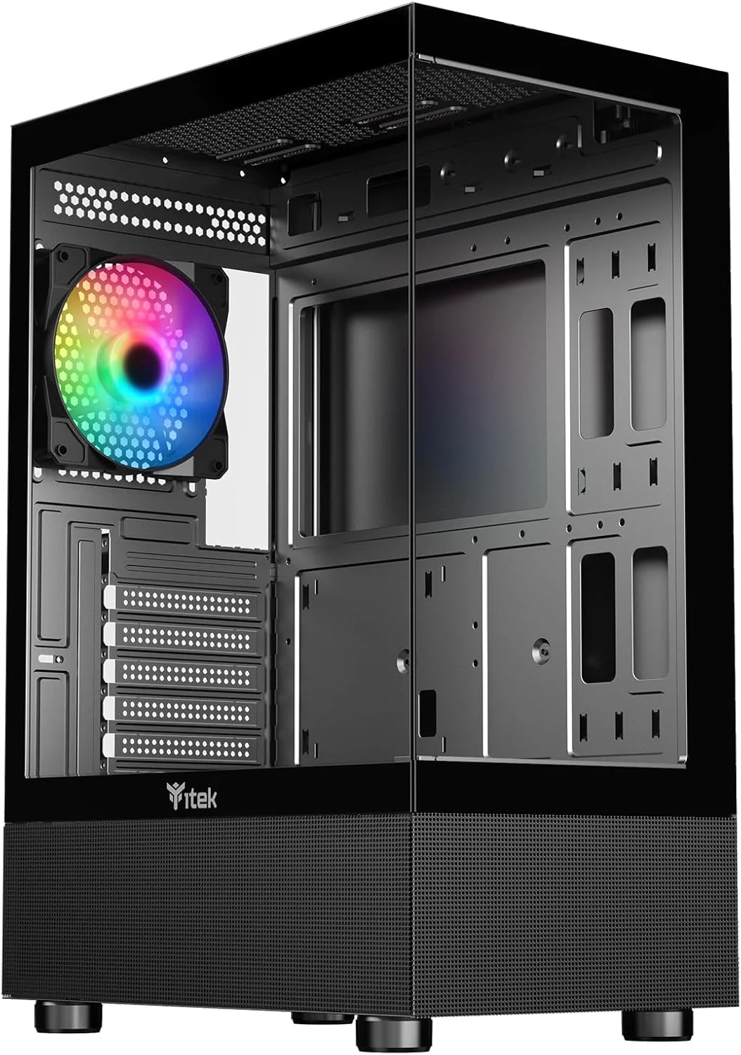 کیس گیمینگ Itek Showbui 33B، ATX، فن ARGB 12 سانتیمتری، پنل شیشهای حرارتدیده در جلو و کنار کیس گیمینگ Itek Showbui 33B، ATX، فن ARGB 12 سانتیمتری، پنل شیشهای حرارتدیده در جلو و کنار