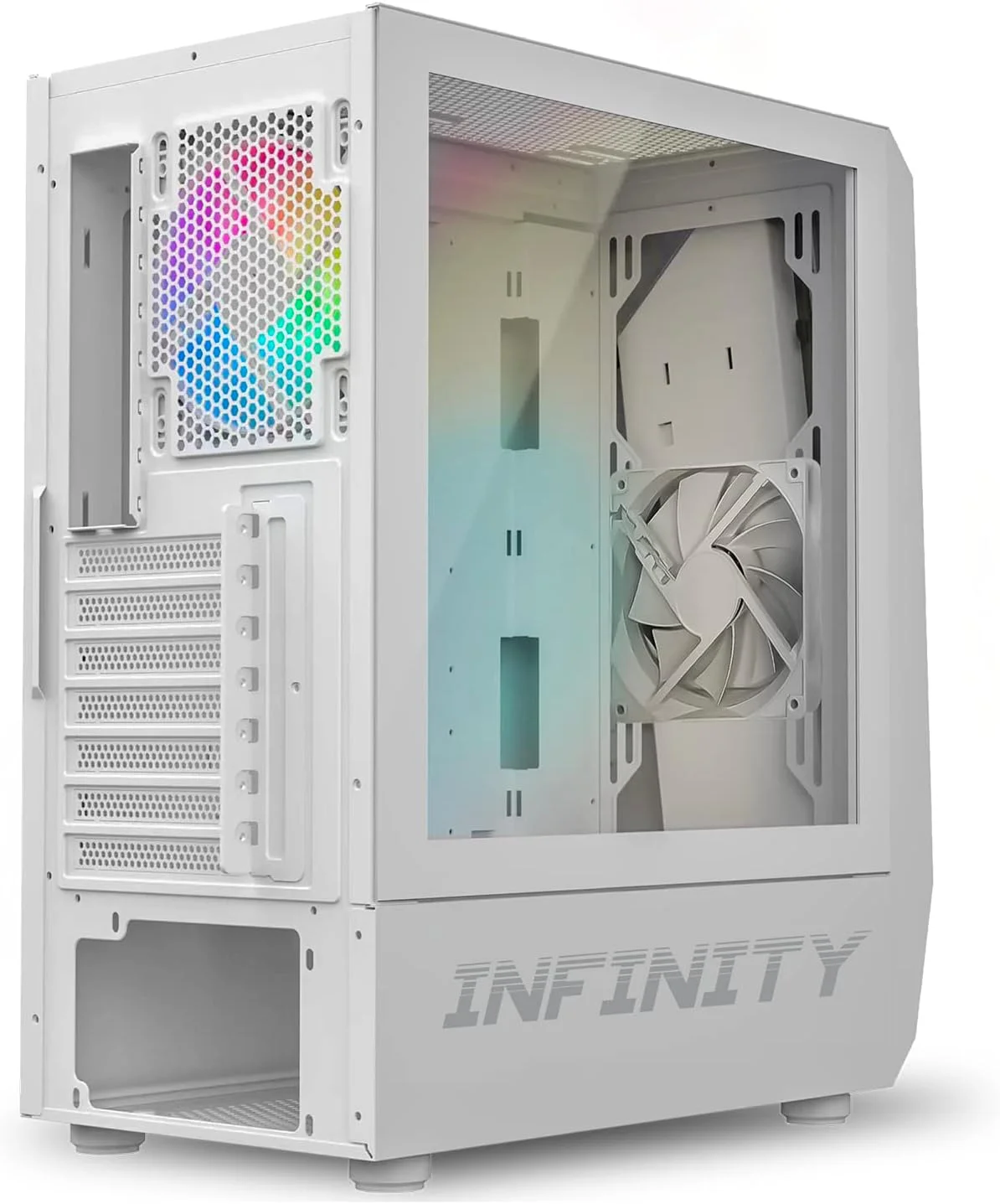 Spirit Of Gamer - Infinity Artic | کیس گیمینگ ATX مدیوم سفید RGB | برج گیمینگ خالی با دیوار جانبی شیشه ای حرارت دیده | سازگار با ATX، mATX، ITX | دارای 2 فن 120 میلی متری PC شامل 1 ARGB