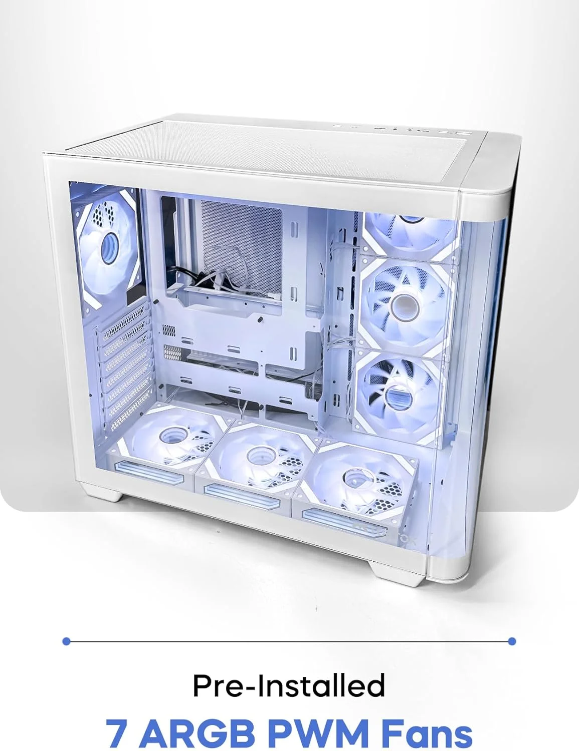 کیس کامپیوتر گیمینگ Curvo ATX/M-ATX/ITX با 7 فن 120 میلی‌متری ARGB PWM، پشتیبانی از رادیاتور 360 میلی‌متری، پورت USB Type-C و 3 اسلات SSD (سفید)