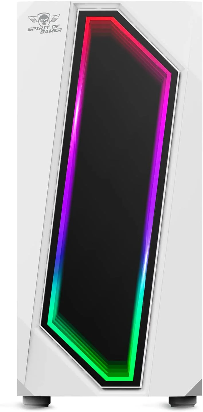 Spirit Of Gamer - Infinity Artic | کیس گیمینگ ATX مدیوم سفید RGB | برج گیمینگ خالی با دیوار جانبی شیشه ای حرارت دیده | سازگار با ATX، mATX، ITX | دارای 2 فن 120 میلی متری PC شامل 1 ARGB
