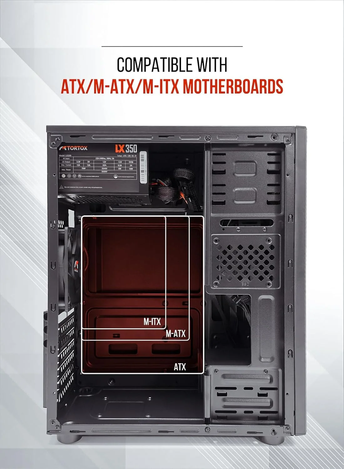 کیس کامپیوتر Zion ATX، ITX، M-ATX مناسب گیمینگ یا اداری، دارای منبع تغذیه 350 واتی و فن 120 میلی‌متری از پیش نصب شده، کیس فلزی کامپیوتر، HDD، SSD، 7 اسلات توسعه، ایده‌آل برای استفاده اداری و گیمینگ