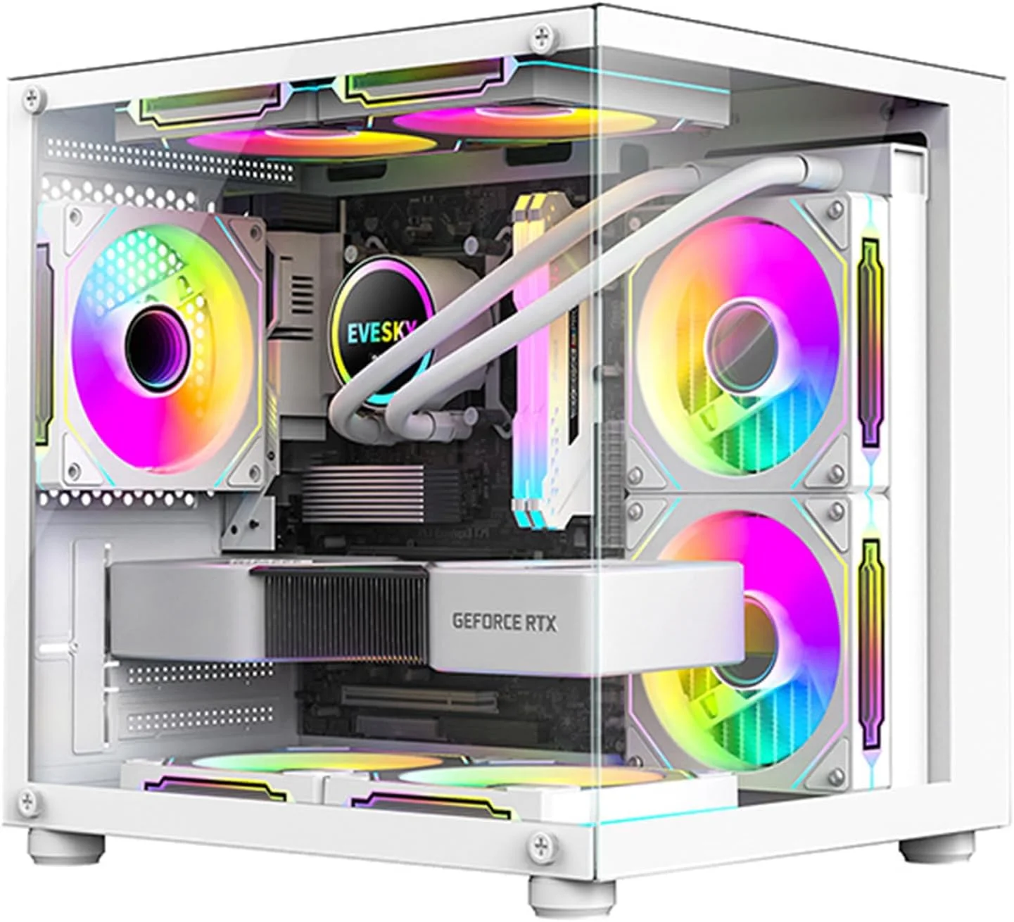 کیس کامپیوتر Mini-ITX/Micro-ATX، کیس های MINI-Tower PC، کیس برج کامپیوتر رومیزی شفاف شیشه ای کامل - فن شامل نمی شود (سفید)