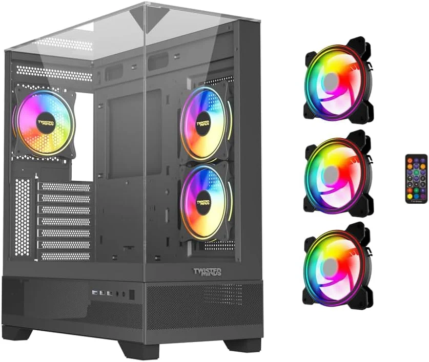کیس گیمینگ مید تاور Twisted Minds Quantum با شیشه حرارت دیده – مشکی، پشتیبانی از ATX/MATX/Mini-ITX، دارای 3 فن از پیش نصب شده، 7 اسلات PCI، پشتیبانی از کارت گرافیک 400 میلی‌متری، فیلتر گرد و غبار مغناطیسی