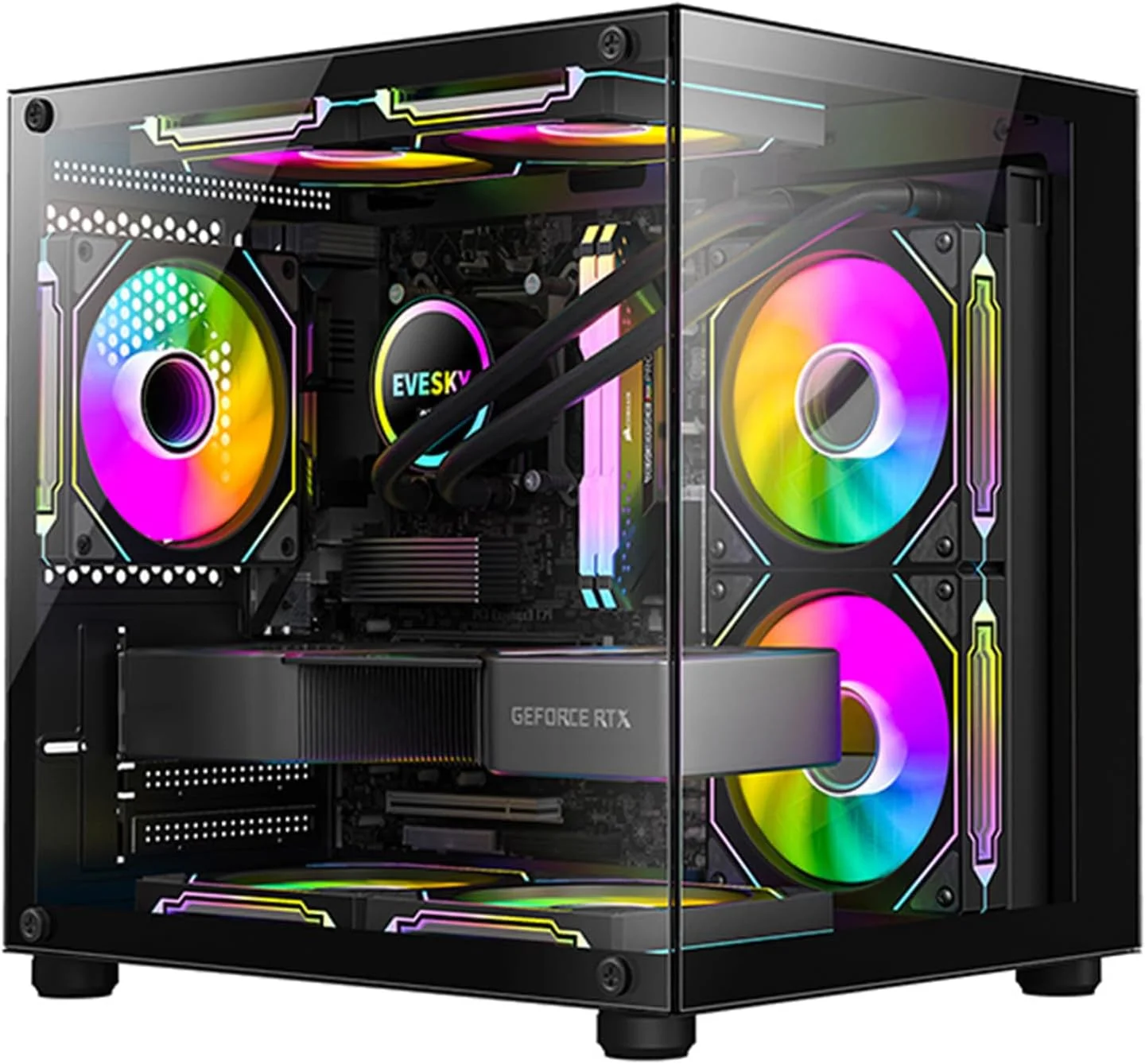 کیس کامپیوتر Mini-ITX/Micro-ATX، کیس های MINI-Tower PC، کیس برج کامپیوتر رومیزی شفاف شیشه ای کامل - فن شامل نمی شود (مشکی)