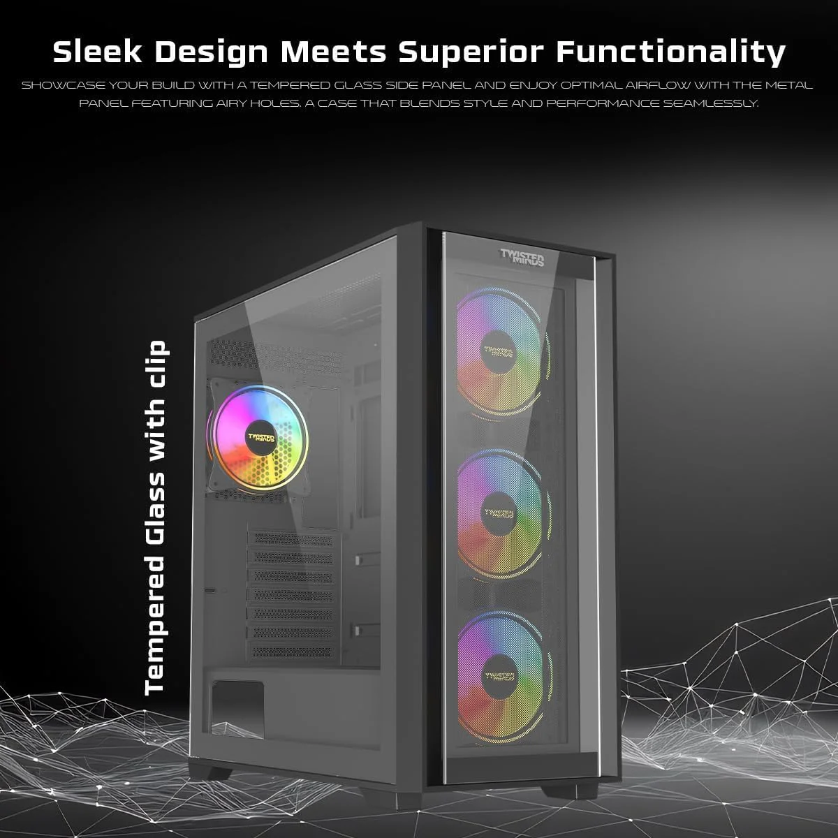 کیس مید تاور گیمینگ Twisted Minds Storm Rider-04 مناسب برای کامپیوتر، پشتیبانی از EATX/ATX/MATX/Mini-ITX، دارای 3 فن از پیش نصب شده، ظرفیت 10 فن، پنل کناری شیشه حرارت دیده، فیلترهای گرد و غبار مغناطیسی - مشکی کیس مید تاور گیمینگ Twisted Minds Storm Rider-04 مناسب برای کامپیوتر، پشتیبانی از EATX/ATX/MATX/Mini-ITX، دارای 3 فن از پیش نصب شده، ظرفیت 10 فن، پنل کناری شیشه حرارت دیده، فیلترهای گرد و غبار مغناطیسی - مشکی