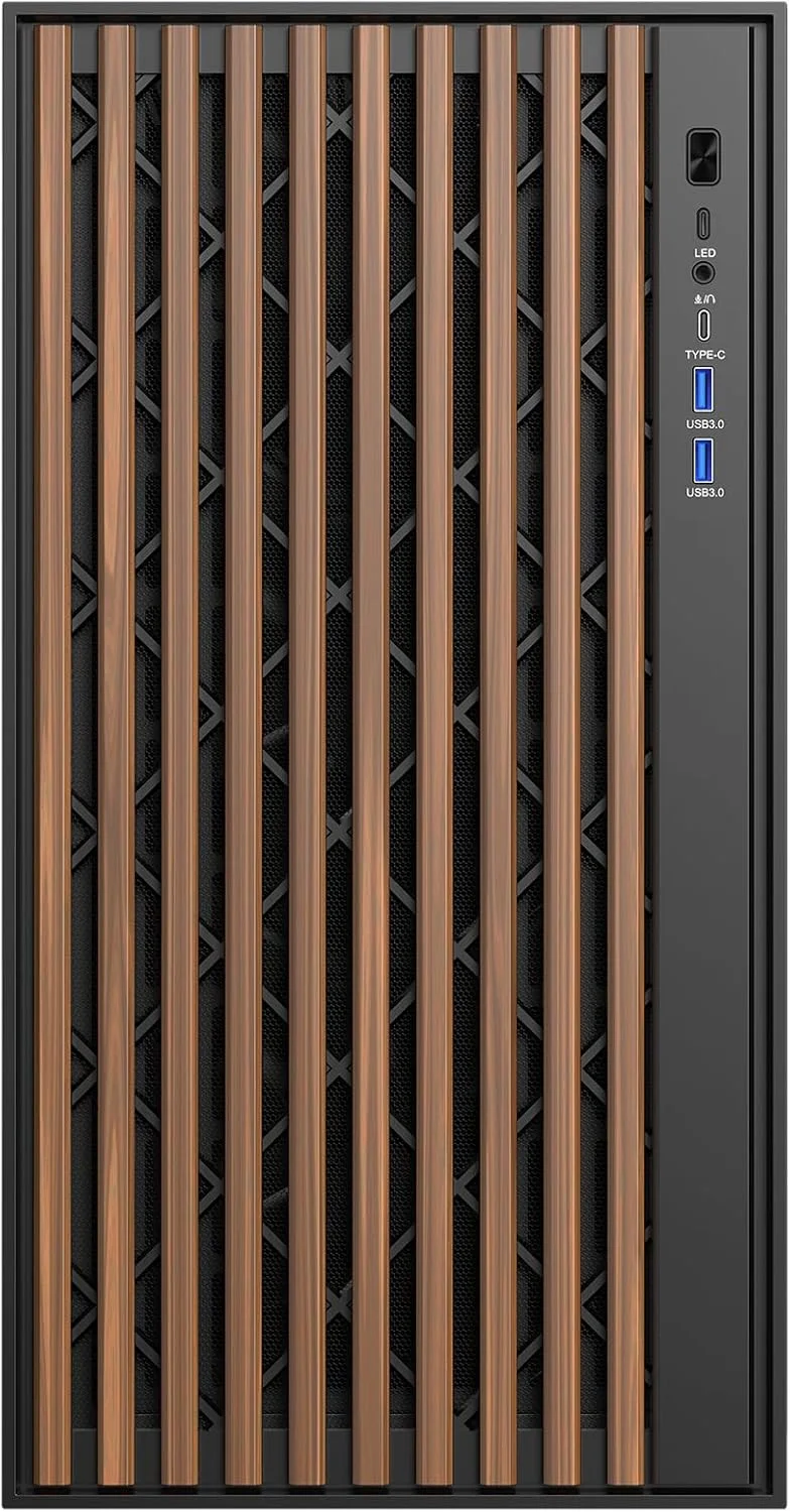 کیس کامپیوتر Itek Woody ATX، 3 عدد فن 14 سانتی‌متری مشکی، 2 عدد USB3، Type-C، پنل جلویی چوبی، پنل جانبی شیشه حرارت دیده