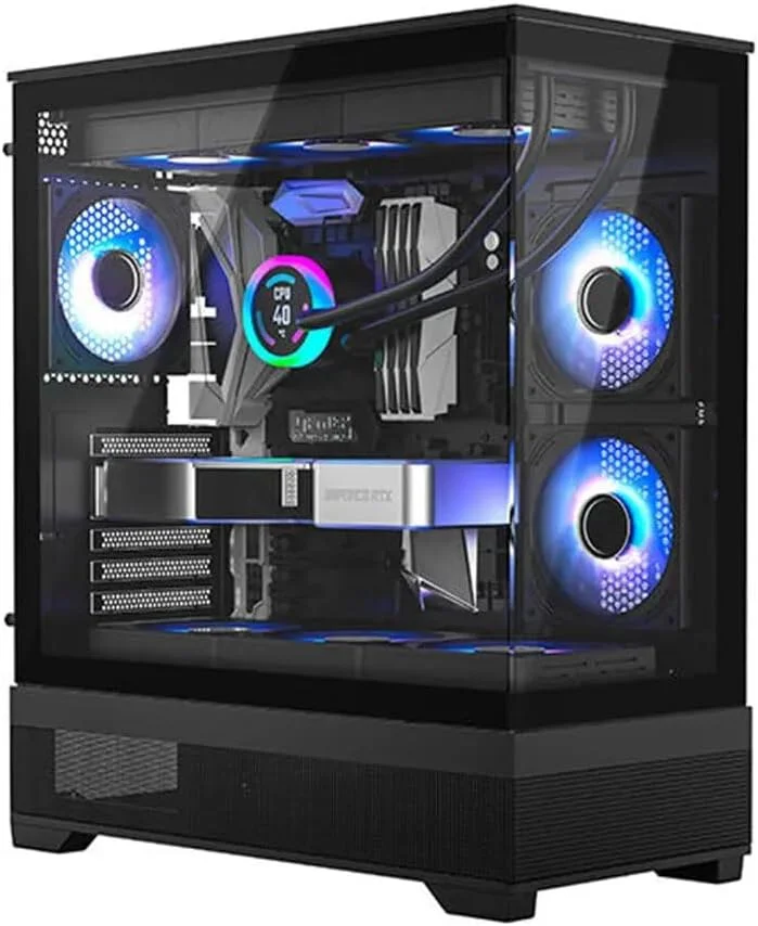 کیس کامپیوتر گیمینگ TrueNort S19 Mid-Tower شیشه حرارت دیده ATX/Micro-ATX با 3 فن RGB 120 میلی‌متری از پیش نصب شده، پنل‌های جانبی شیشه حرارت دیده (مشکی)