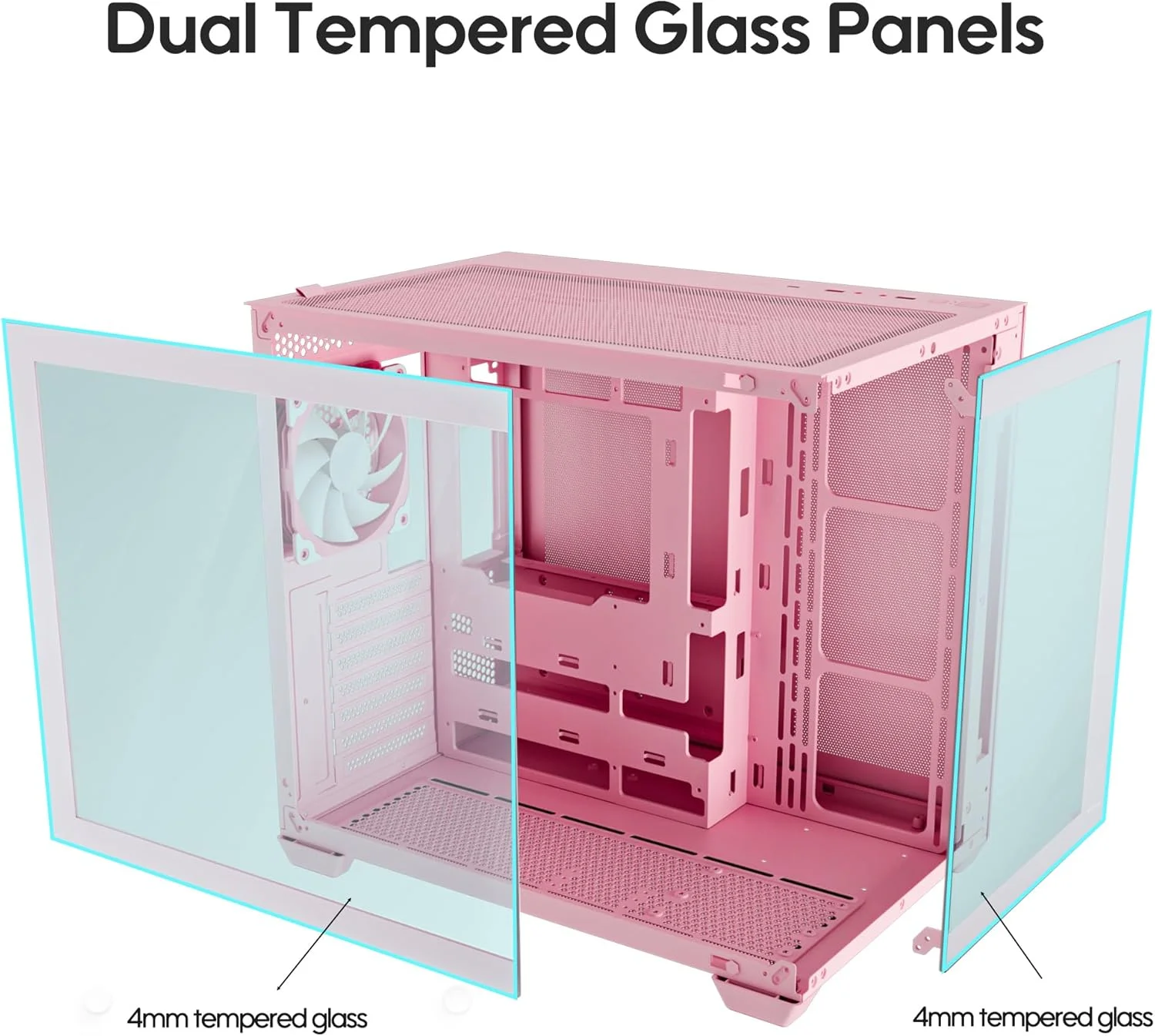 کیس کامپیوتر Vetroo AL900 ATX با شیشه حرارت دیده 270 درجه، فن ARGB و PWM FDB از پیش نصب شده، پشتیبانی از رادیاتور 360 میلی متری و 10 فن، دارای Type-C، برای کارت گرافیک های سری 40 (صورتی)