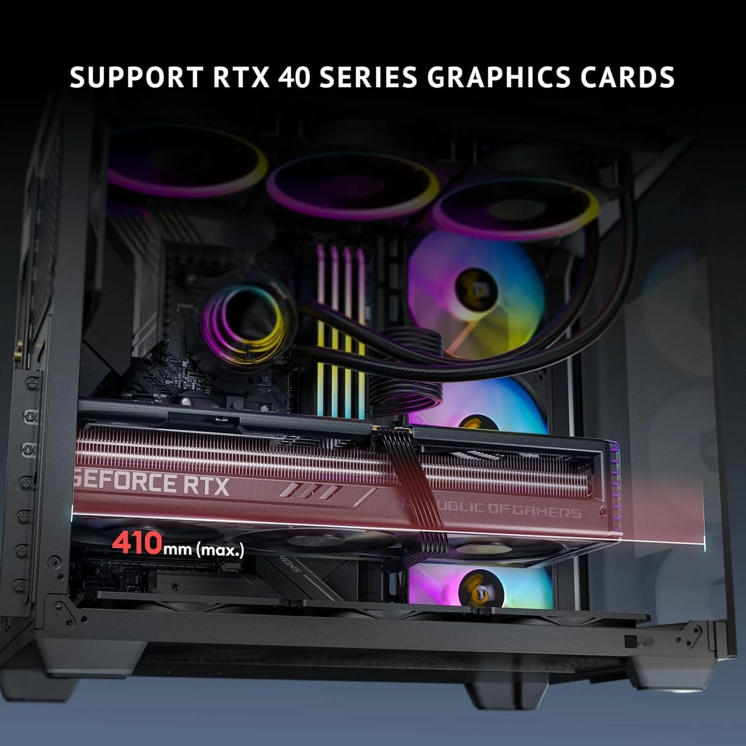 کیس کامپیوتر Tower با 5 فن ARGB Infiniti، شیشه حرارت دیده، سازگار با مادربرد ATX عریض (مشکی)