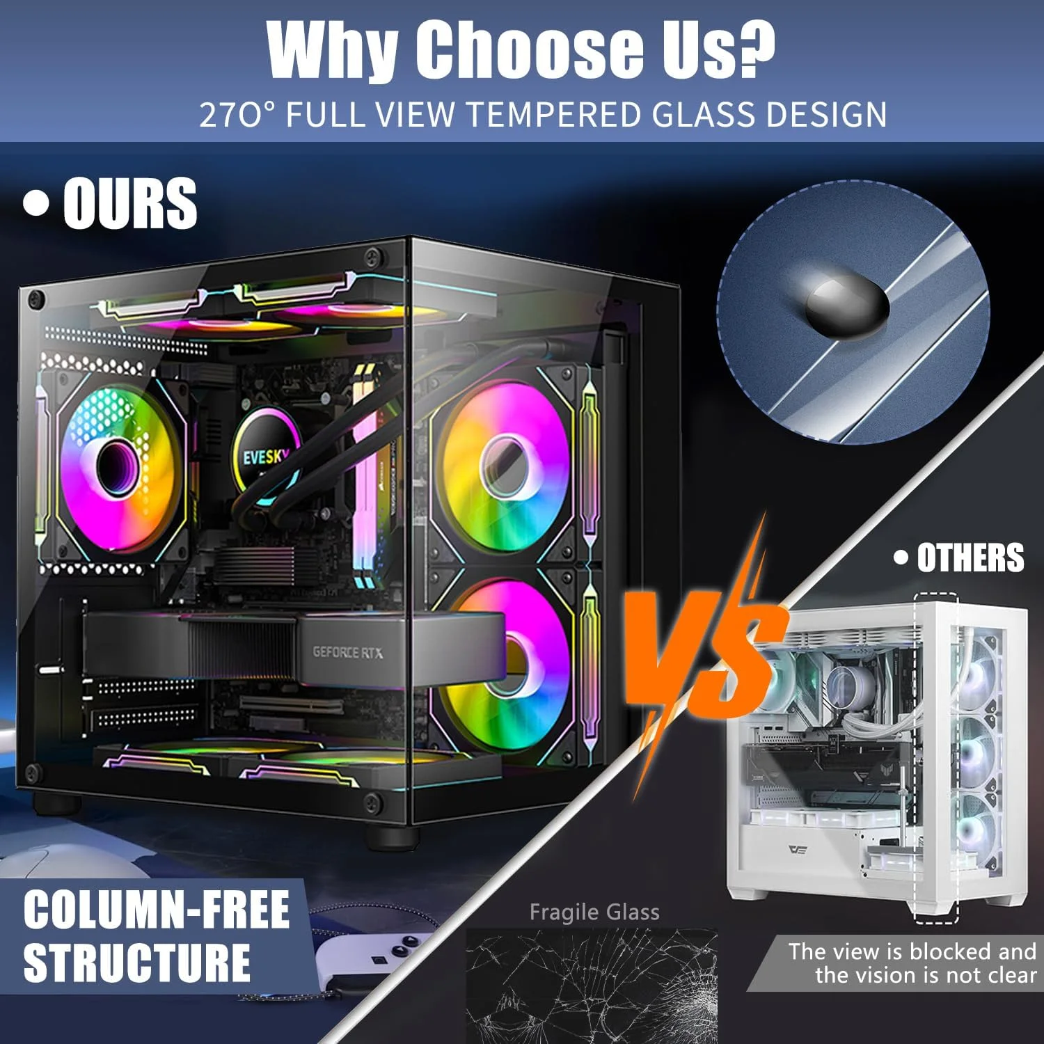 کیس کامپیوتر Mini-ITX/Micro-ATX، کیس های MINI-Tower PC، کیس برج کامپیوتر رومیزی شفاف شیشه ای کامل - فن شامل نمی شود (مشکی)