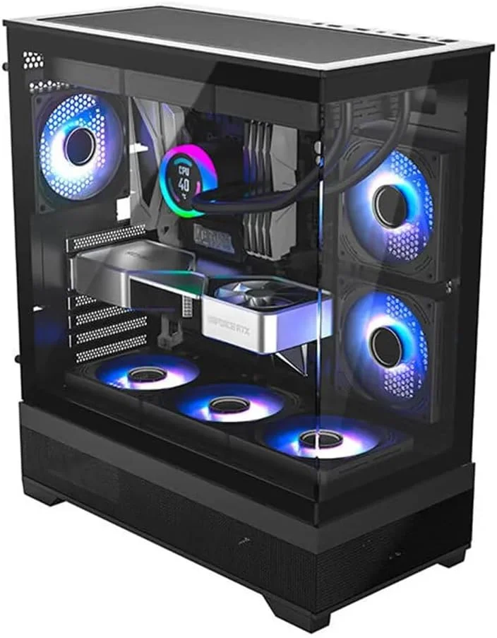 کیس کامپیوتر گیمینگ TrueNort S19 Mid-Tower شیشه حرارت دیده ATX/Micro-ATX با 3 فن RGB 120 میلی‌متری از پیش نصب شده، پنل‌های جانبی شیشه حرارت دیده (مشکی)