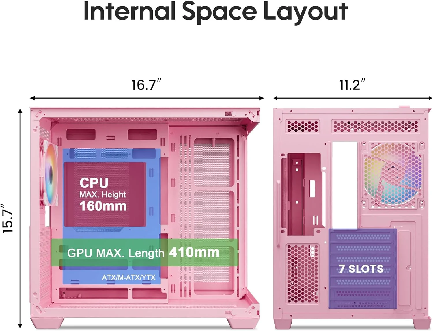 کیس کامپیوتر Vetroo AL900 ATX با شیشه حرارت دیده 270 درجه، فن ARGB و PWM FDB از پیش نصب شده، پشتیبانی از رادیاتور 360 میلی متری و 10 فن، دارای Type-C، برای کارت گرافیک های سری 40 (صورتی)