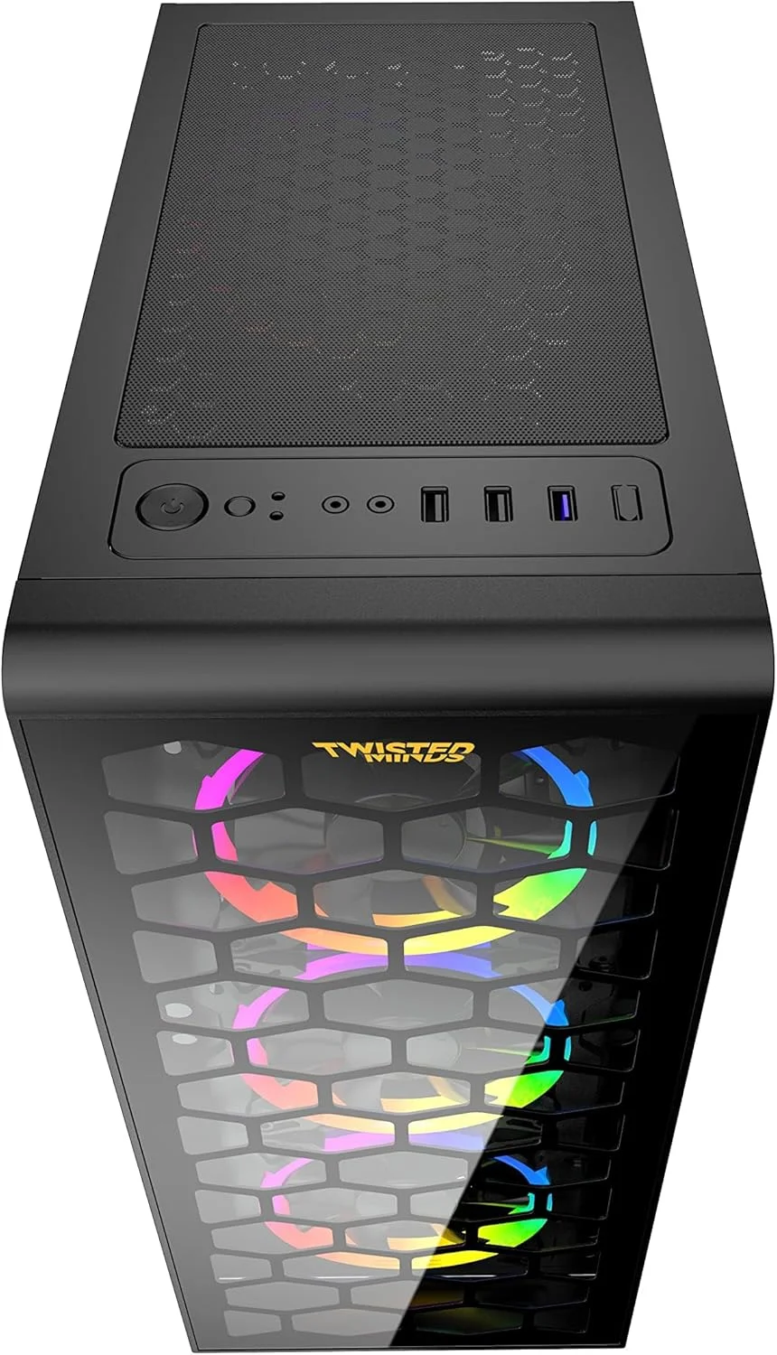کیس کامپیوتر گیمینگ Twisted Minds Killstreak-03 ATX Mid Tower، دارای 6 فن 120 میلی‌متری ARGB LED، شامل 4 فن 120 میلی‌متری ARGB - همگام‌سازی با مادربرد، پنل جانبی شیشه‌ای حرارت‌دیده - مشکی